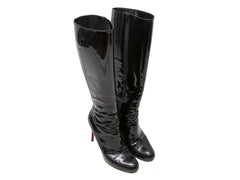 Black Christian Louboutin Patent Leather Knee-High Heeled Boots Size 39