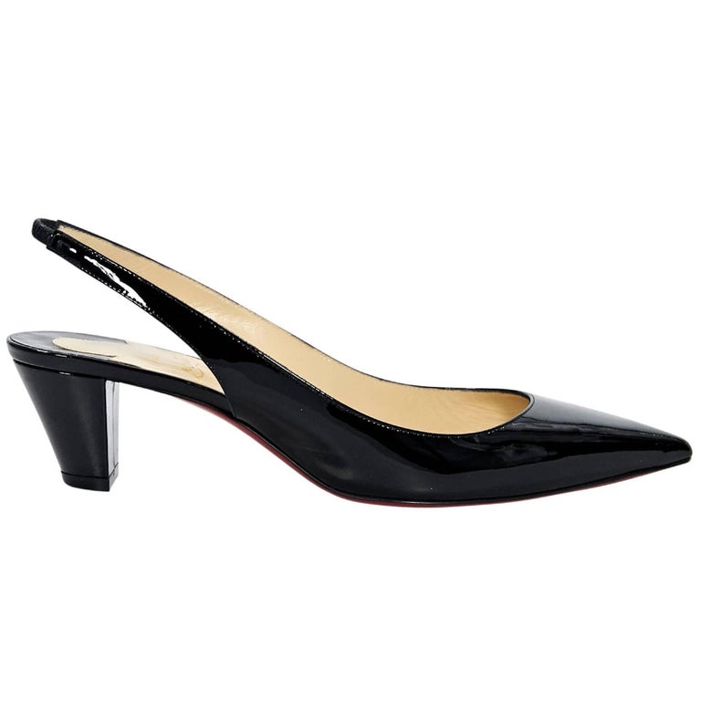 Black Christian Louboutin Patent Leather Slingback Heels For Sale at ...