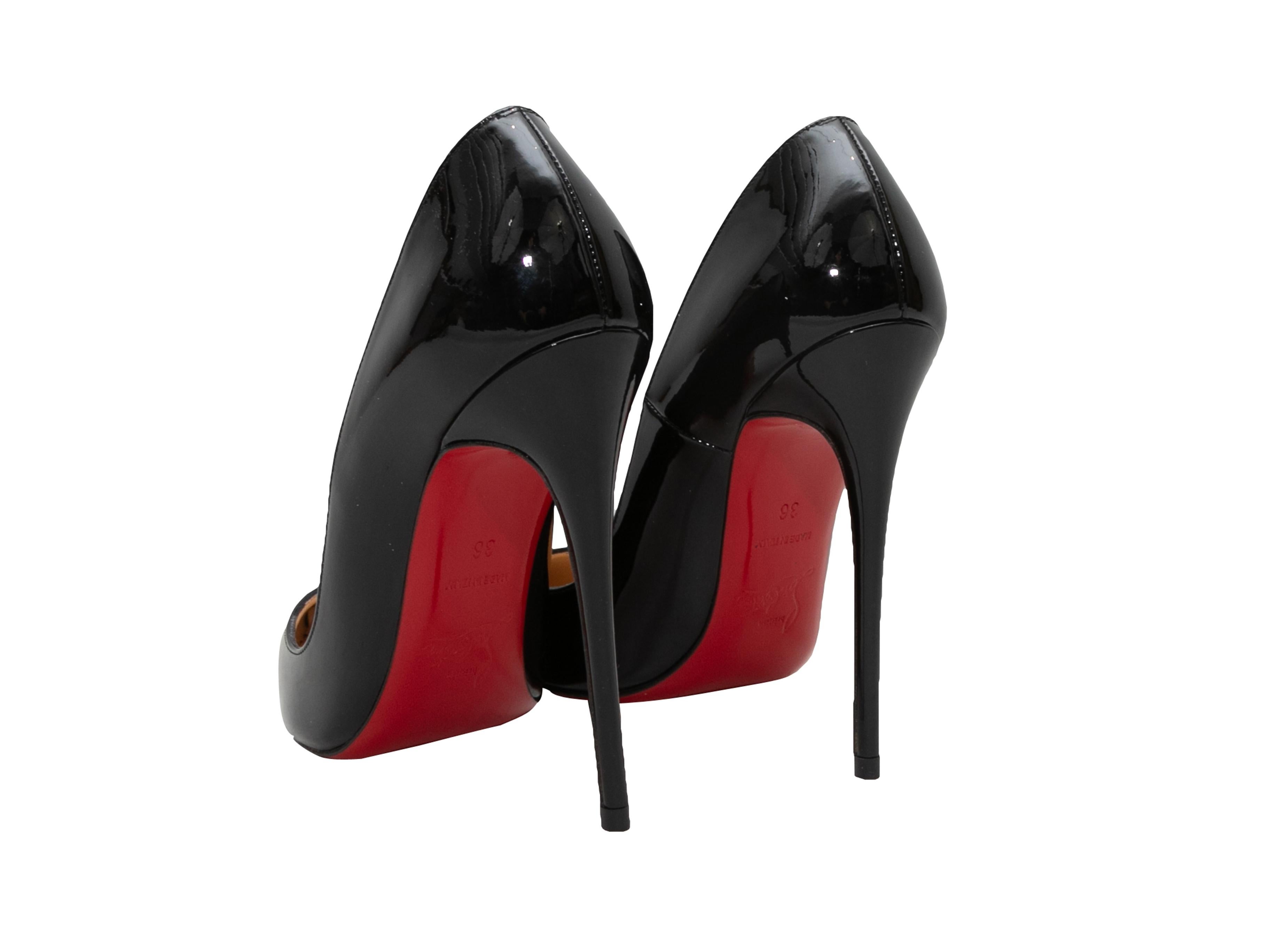 Black patent leather pointed-toe So Kate pumps by Christian Louboutin. 4.75