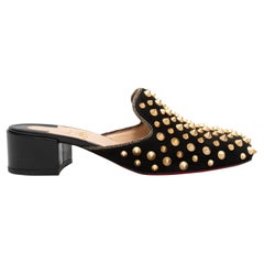 Schwarze Christian Louboutin Pantoletten aus Wildleder mit Nieten Größe 37,5