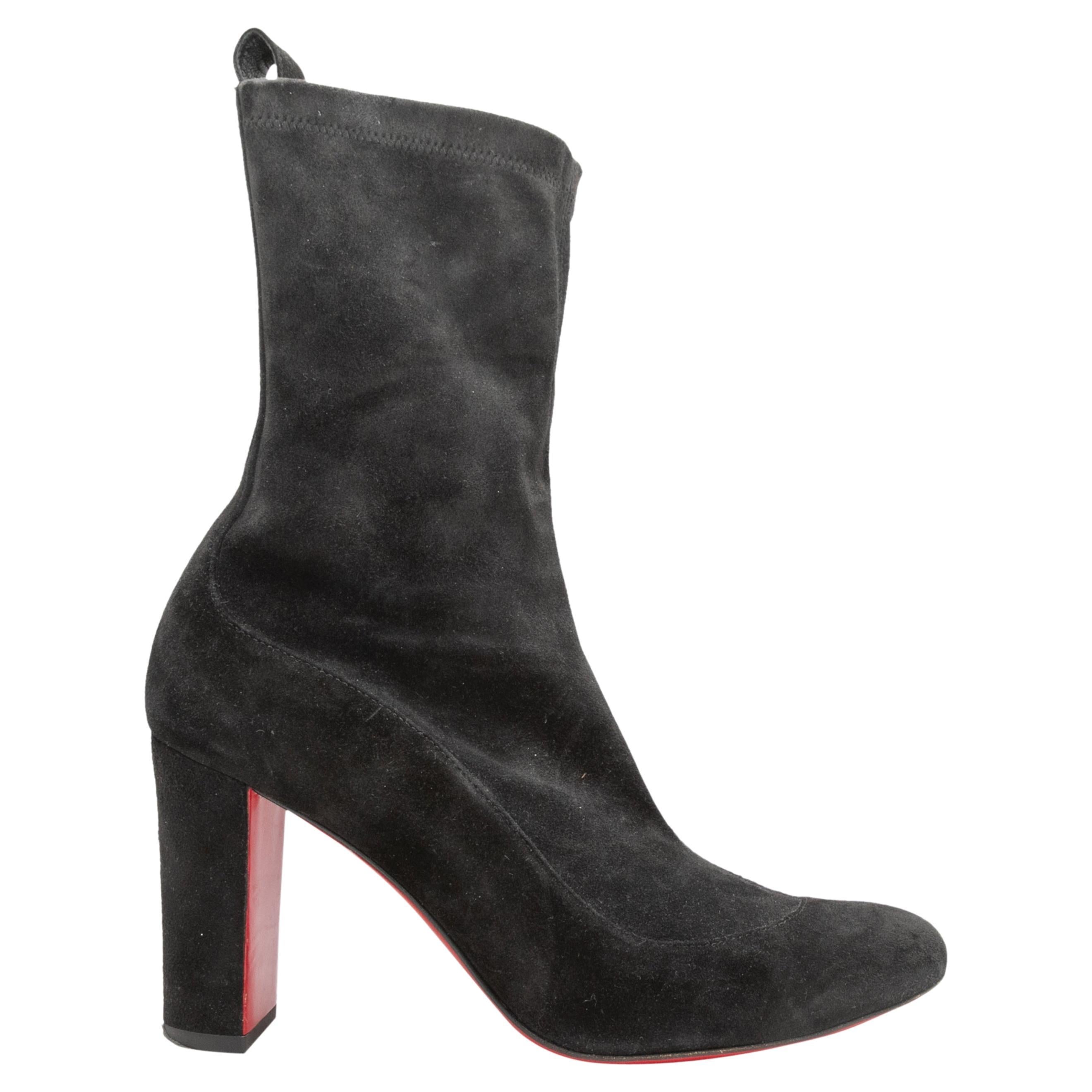 Black Christian Louboutin Suede Mid-Calf Boots Size 35 For Sale