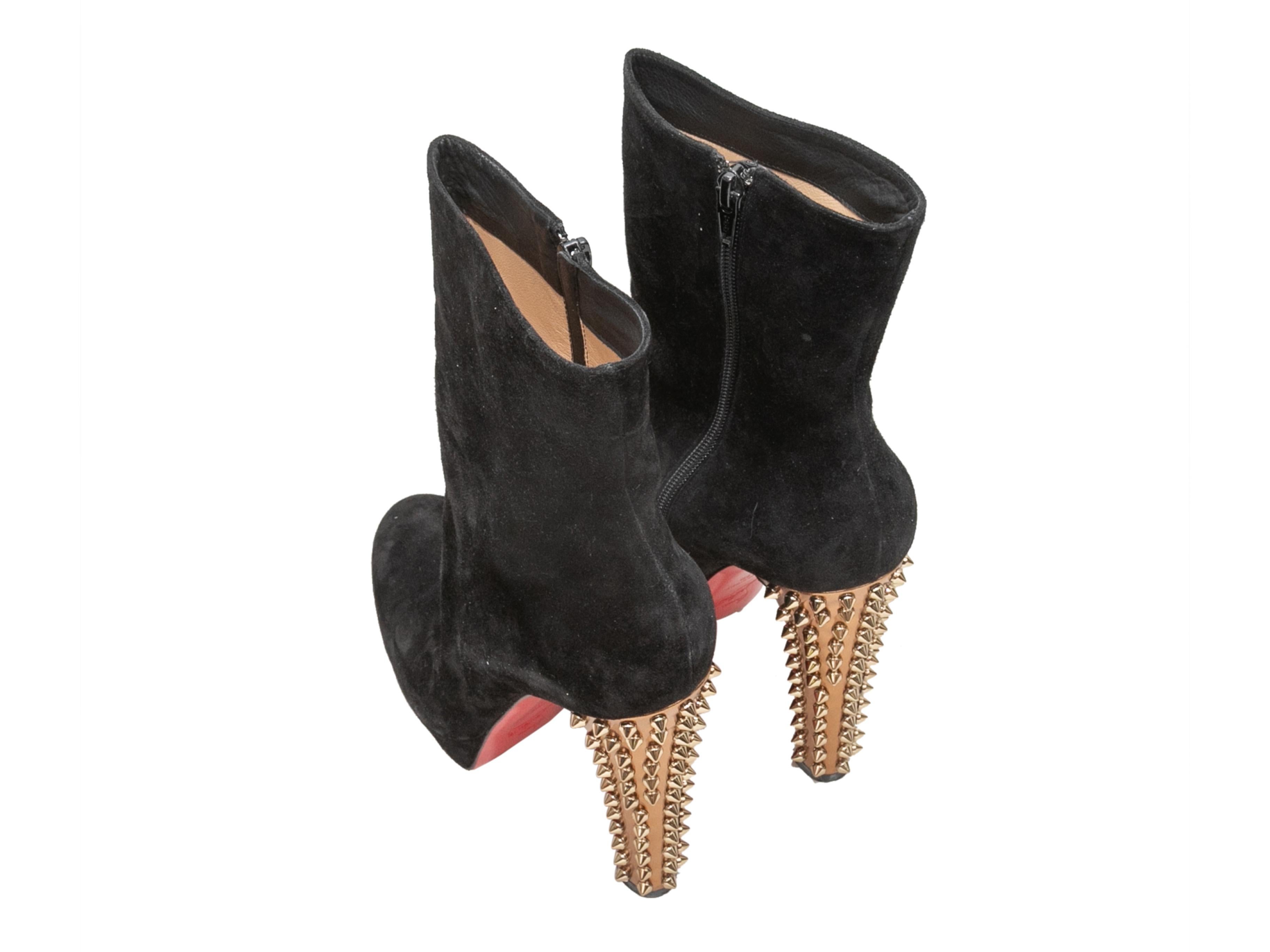 Black Christian Louboutin Suede Spike Heel Ankle Boots Size 41.5 In Good Condition In New York, NY