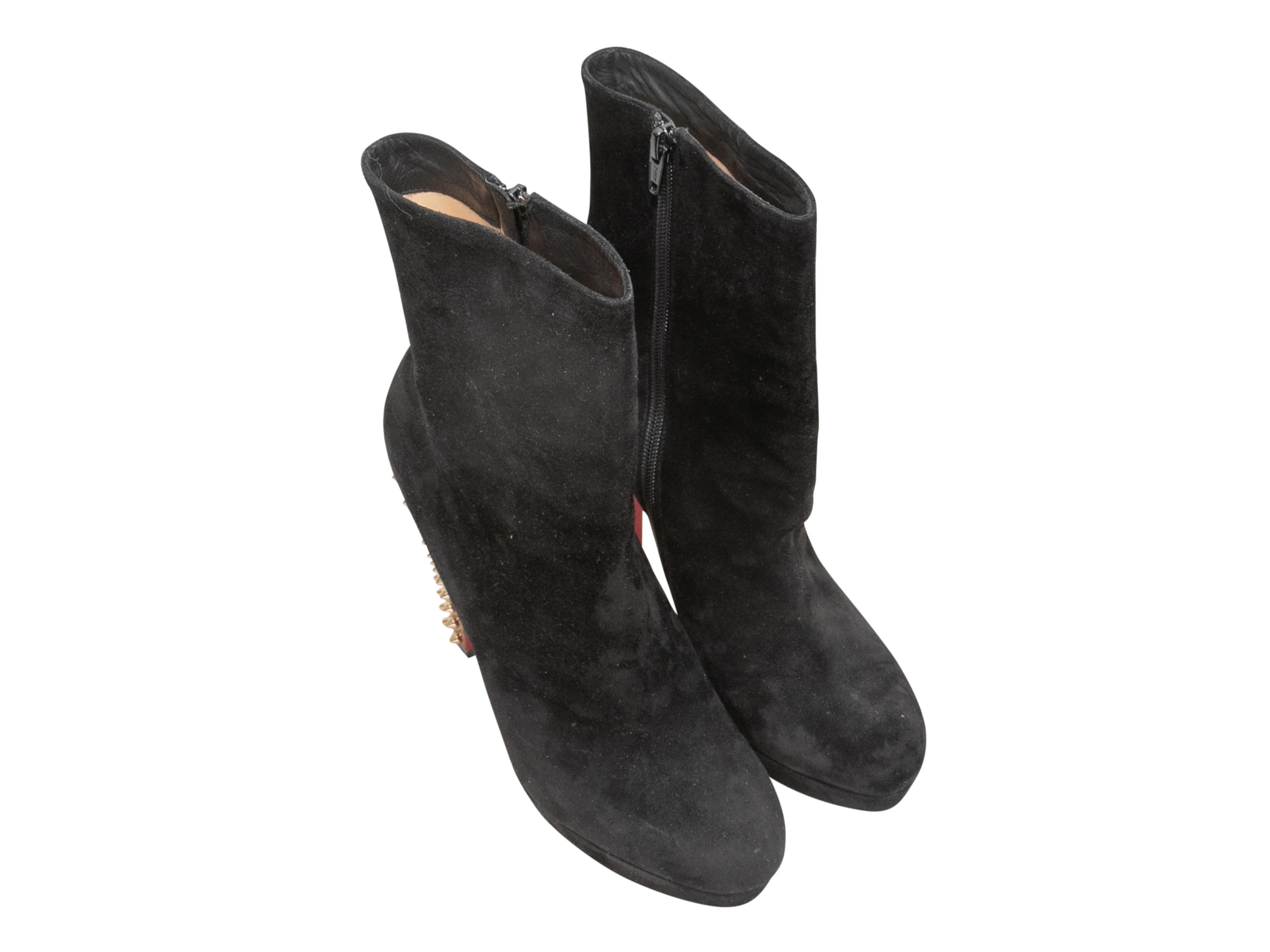 Women's Black Christian Louboutin Suede Spike Heel Ankle Boots Size 41.5