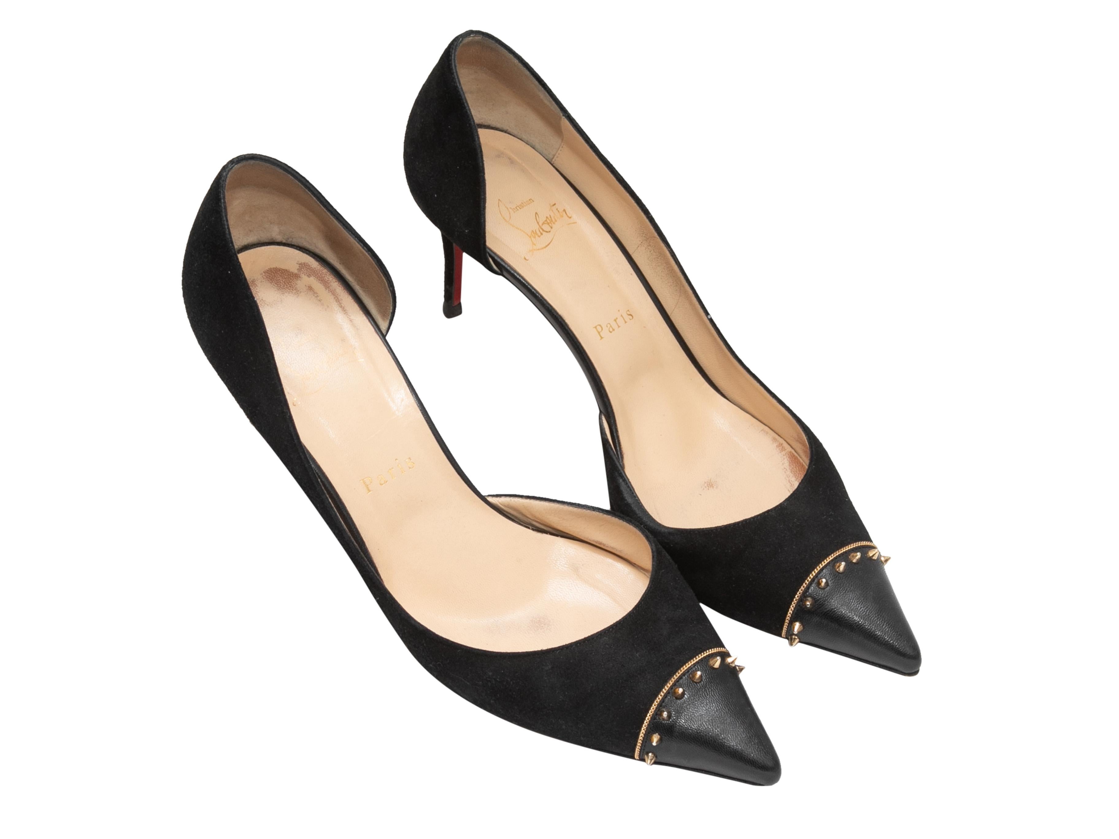 Black Christian Louboutin Suede Studded Pumps Size 39.5 In Good Condition For Sale In New York, NY