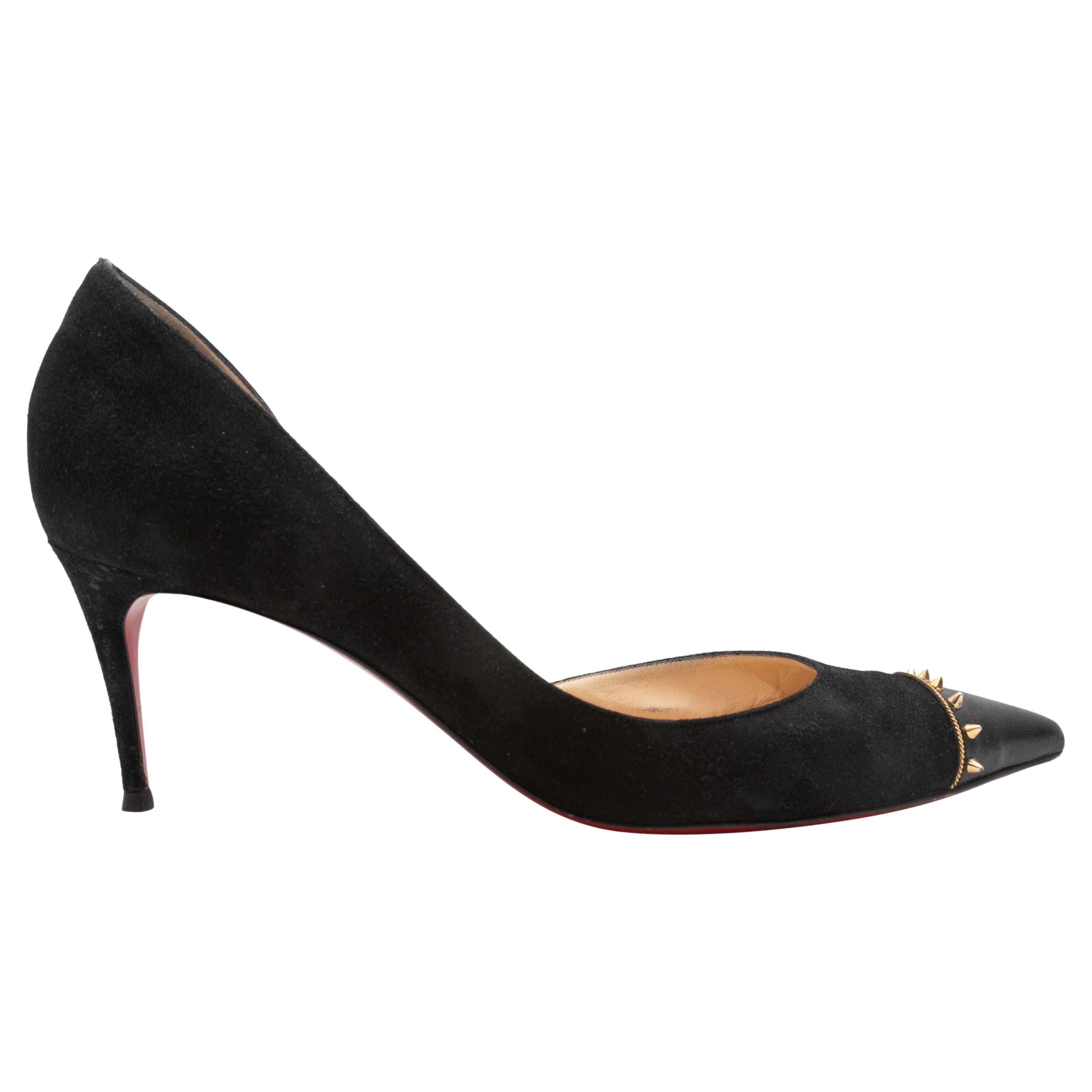Black Christian Louboutin Suede Studded Pumps Size 39.5 For Sale