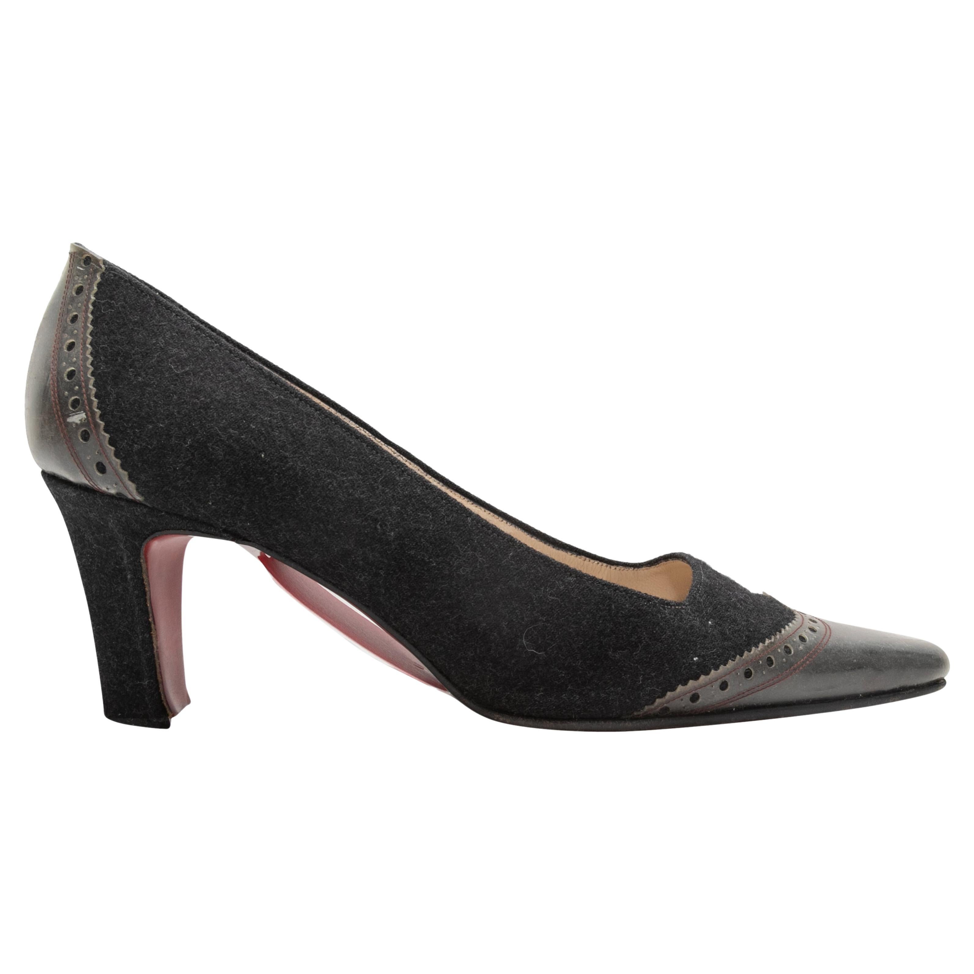 Black Christian Louboutin Wool & Leather Pumps Size 39 For Sale