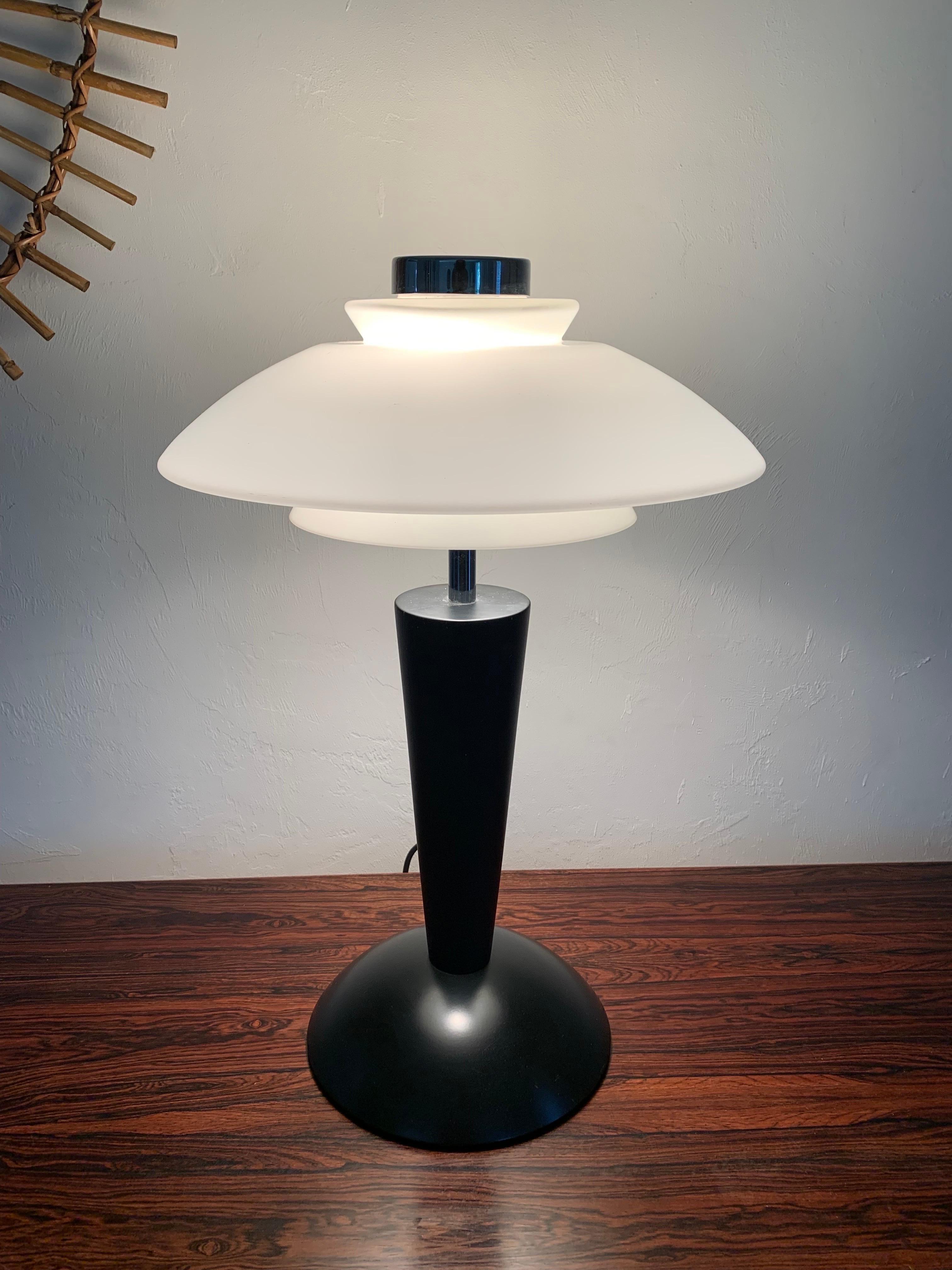 Post-Modern Black, Chrome, and Glass Table Lamp by Putzler, 1970s, Made in Germany For Sale
