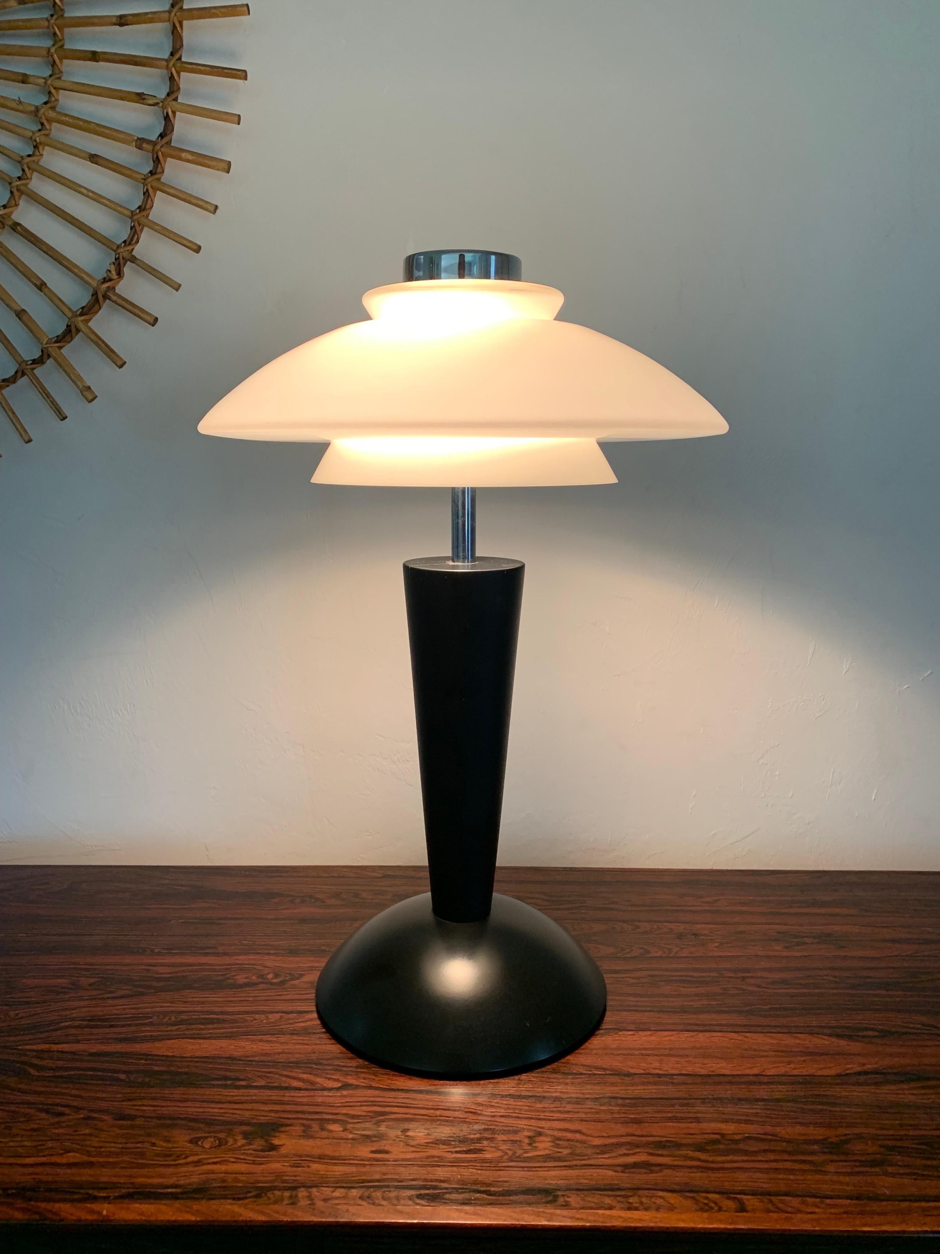 Black, Chrome, and Glass Table Lamp by Putzler, 1970s, Made in Germany In Good Condition For Sale In Boynton Beach, FL