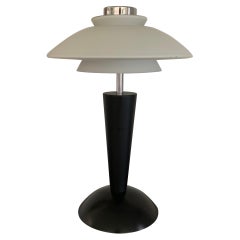 Lampe de table noire, chromée et en verre de Putzler, années 1970, fabriquée en Allemagne