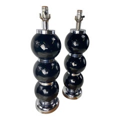 Black Chrome Ball Lamps by Kovacs, a Pair