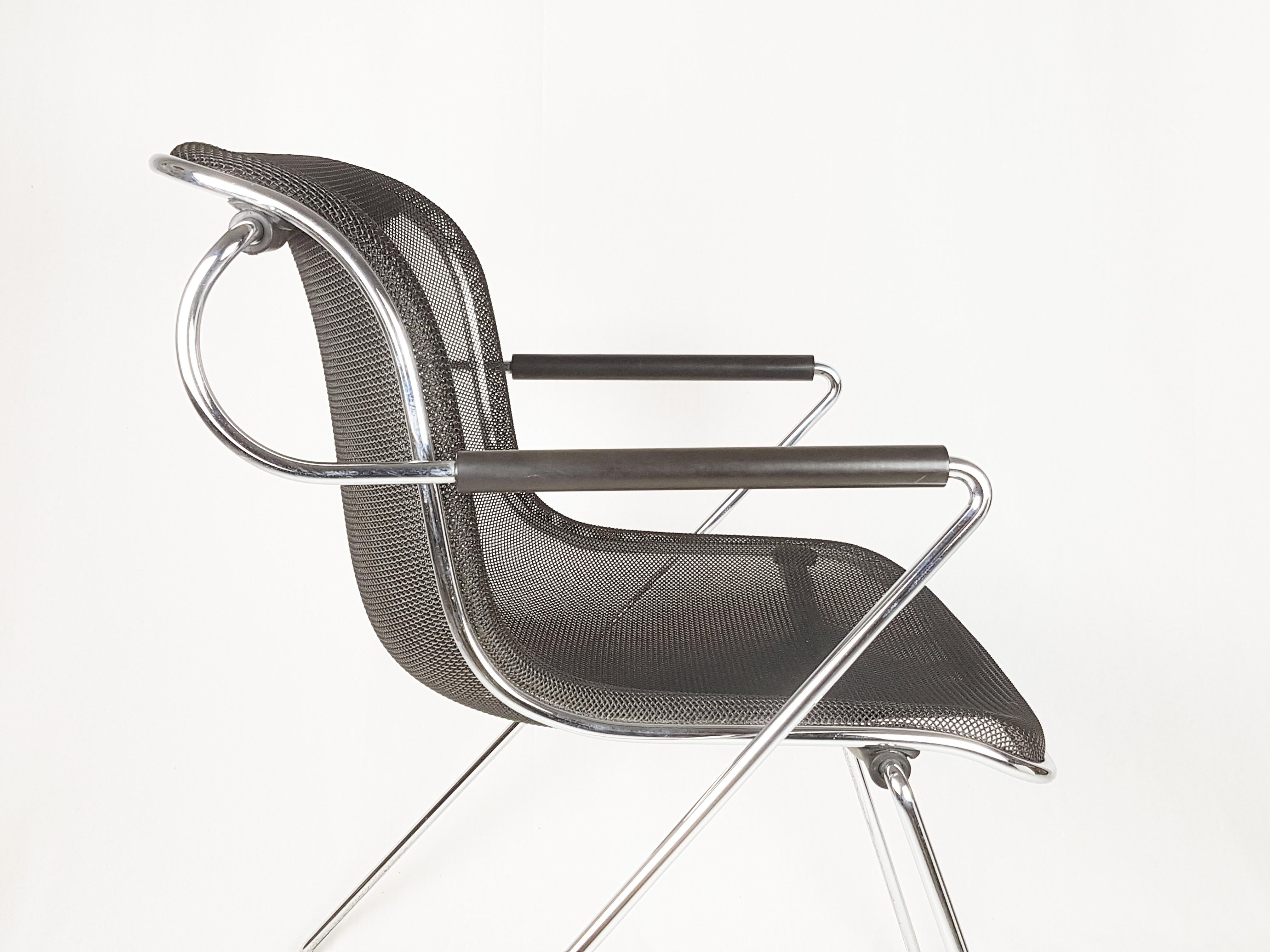 Post-Modern Black & Chrome Plated Metal Penelope Armchair by C. Pollock for A. Castelli, 80s For Sale