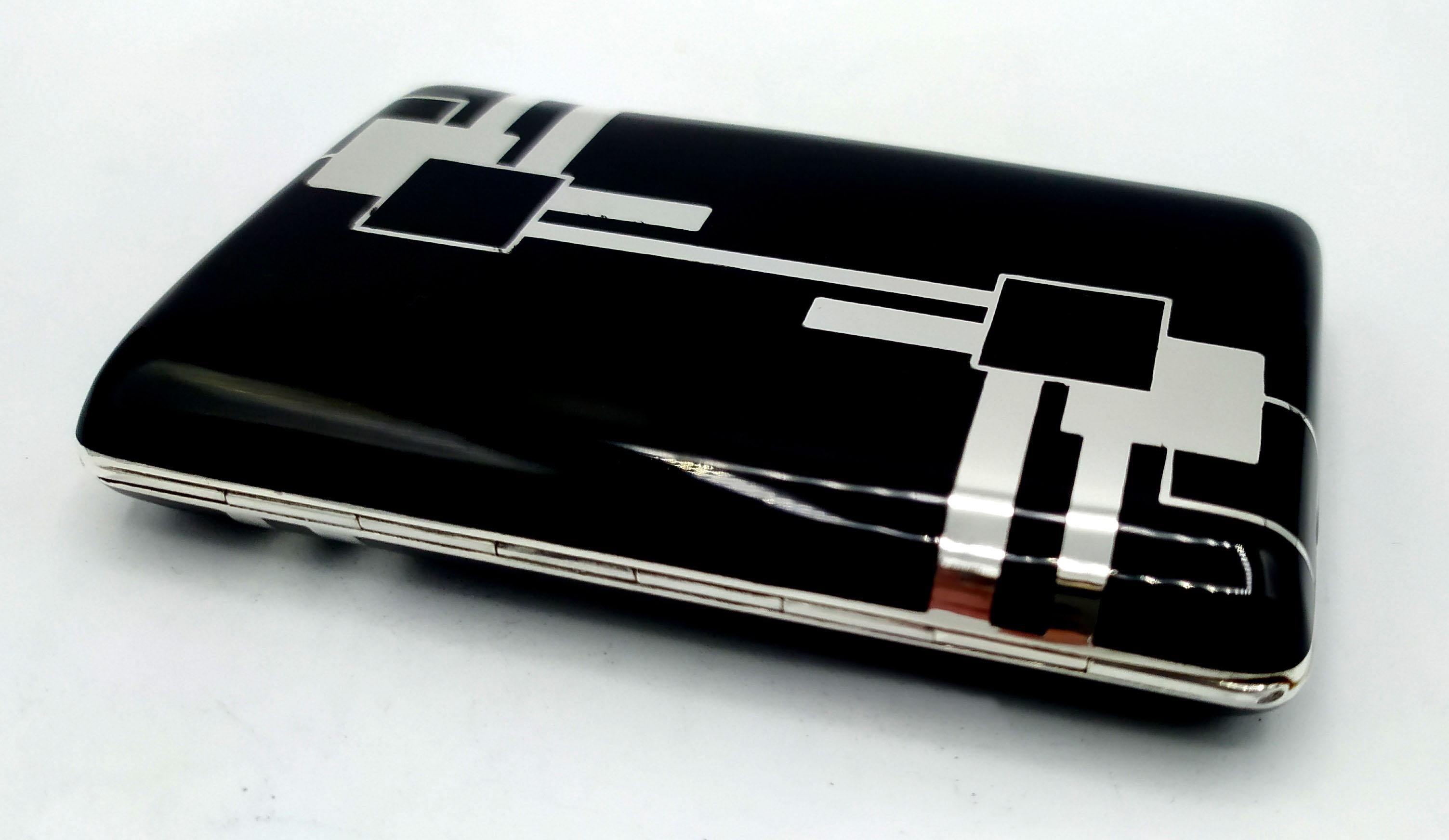 Enameled Cigarette Case Art Deco style designed for Cartier USA Sterling Silver Salimbeni For Sale