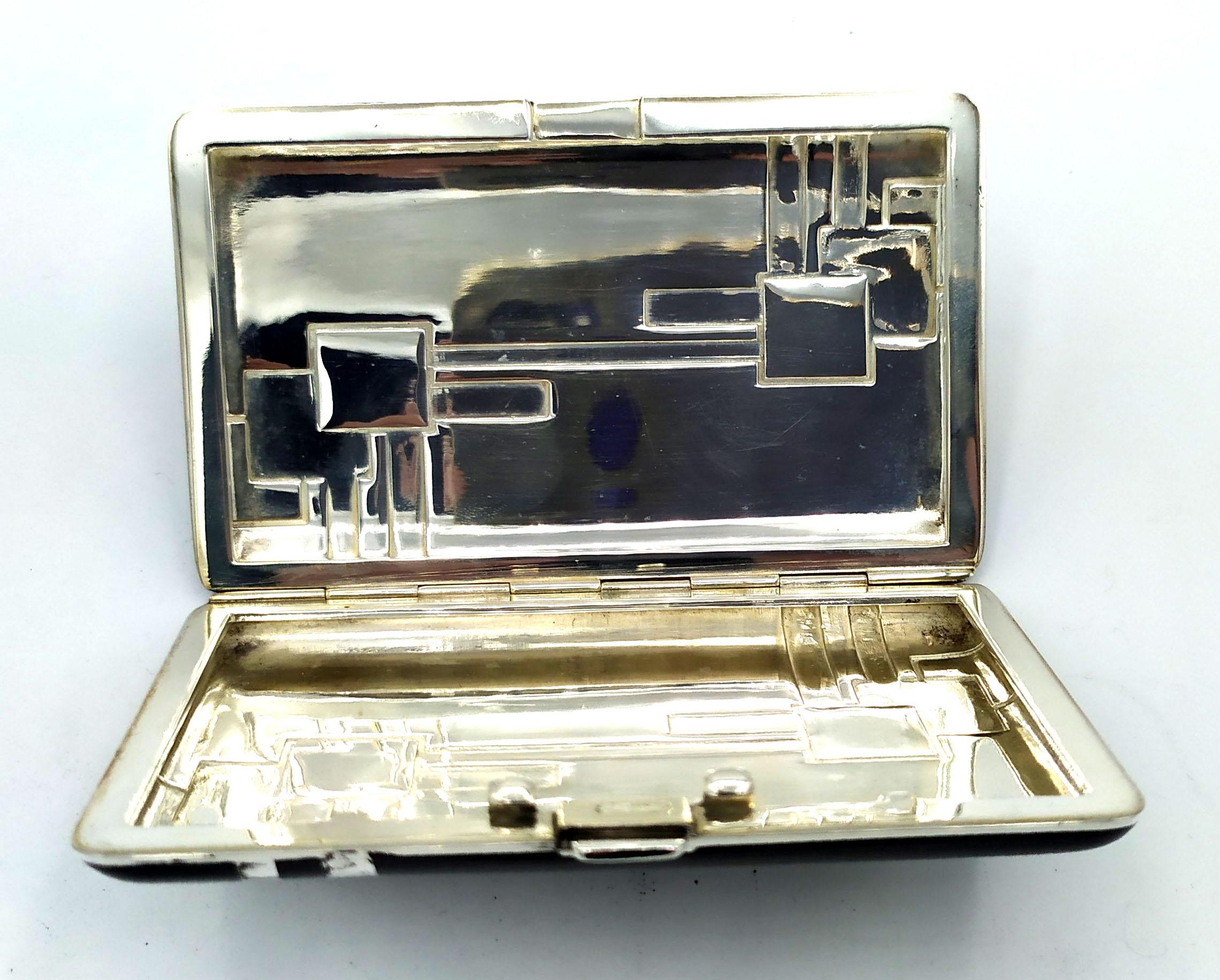 Late 20th Century Cigarette Case Art Deco style designed for Cartier USA Sterling Silver Salimbeni For Sale