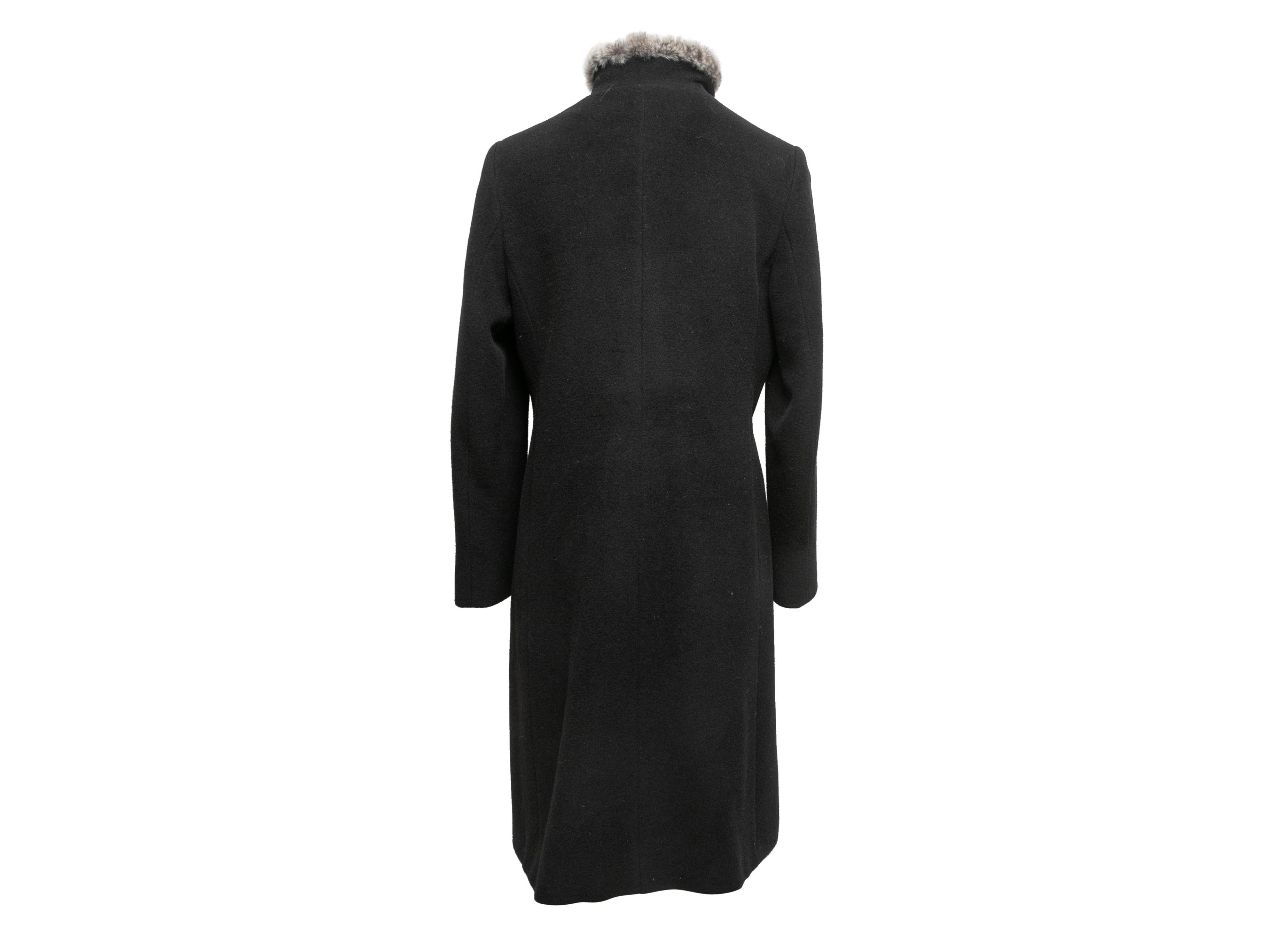 Women's Black Cinzia Rocca Wool Chinchilla-Trimmed Coat Size IT 42