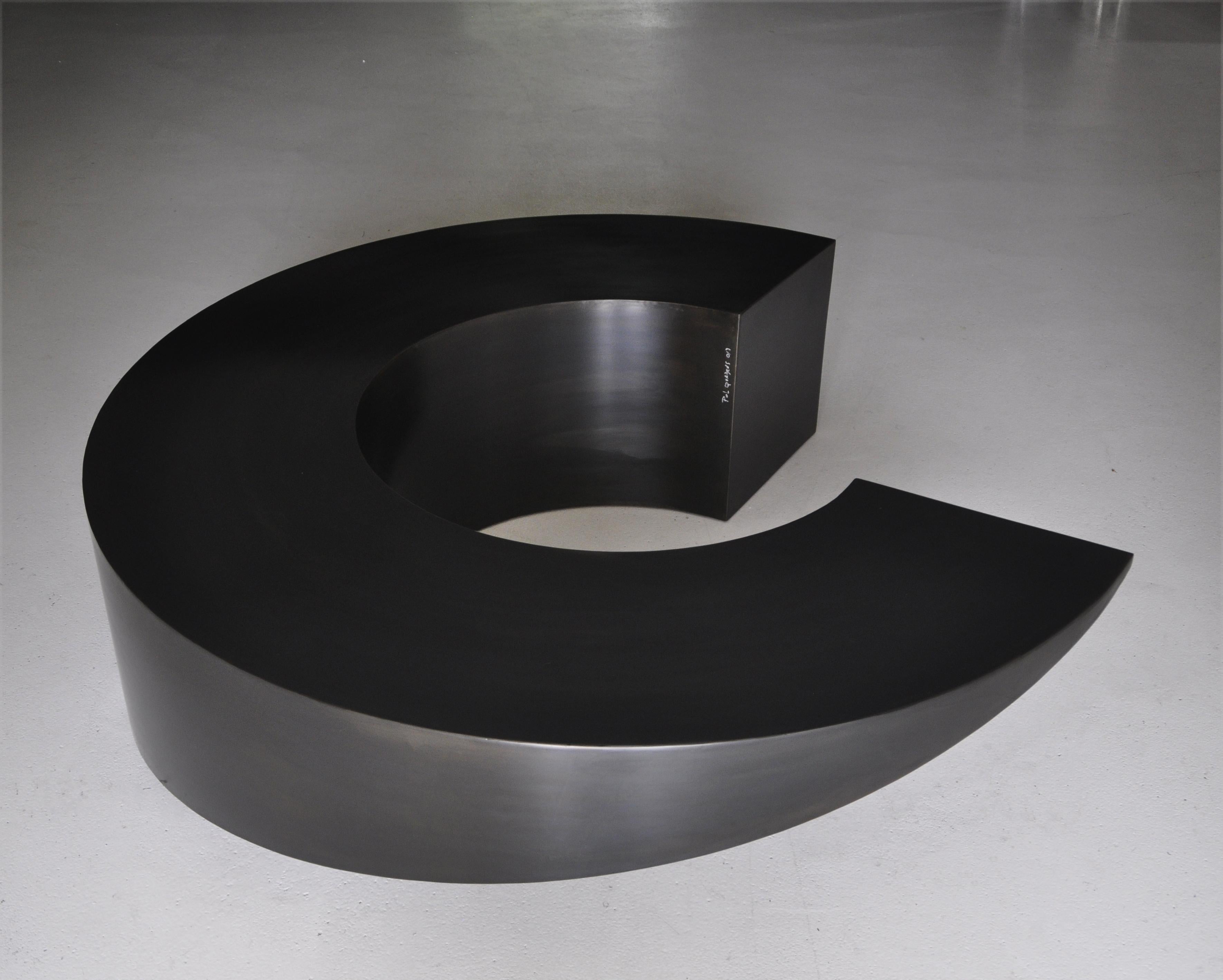 Patinated Black Circle Table by Pol Quadens For Sale