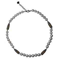 Orange Citrine Pave Black Bullet Rocket Grey Pearl Sterling Silver Bead Necklace