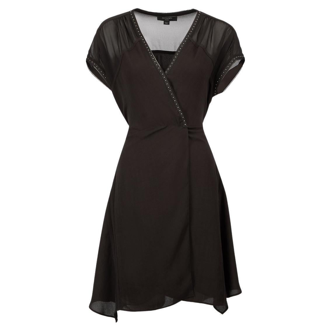 All Saints Black Claria Short Sleeve Mini Dress Size S For Sale