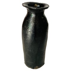 Black Classic Form Vase Smooth Iron-Like Black Glaze France circa 1970