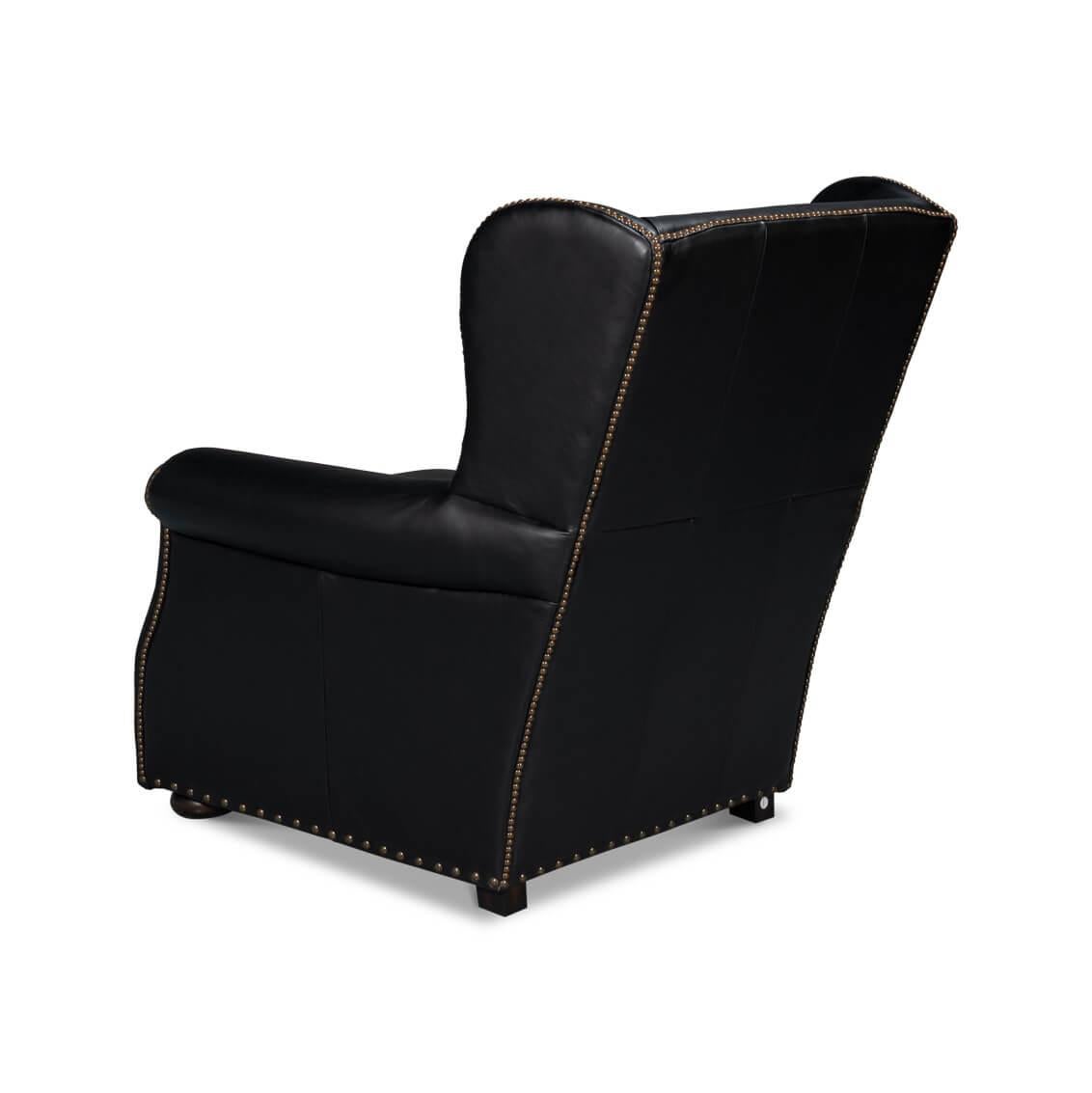 Asian Black Classic Leather Armchair For Sale