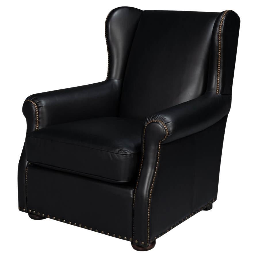 Black Classic Leather Armchair For Sale