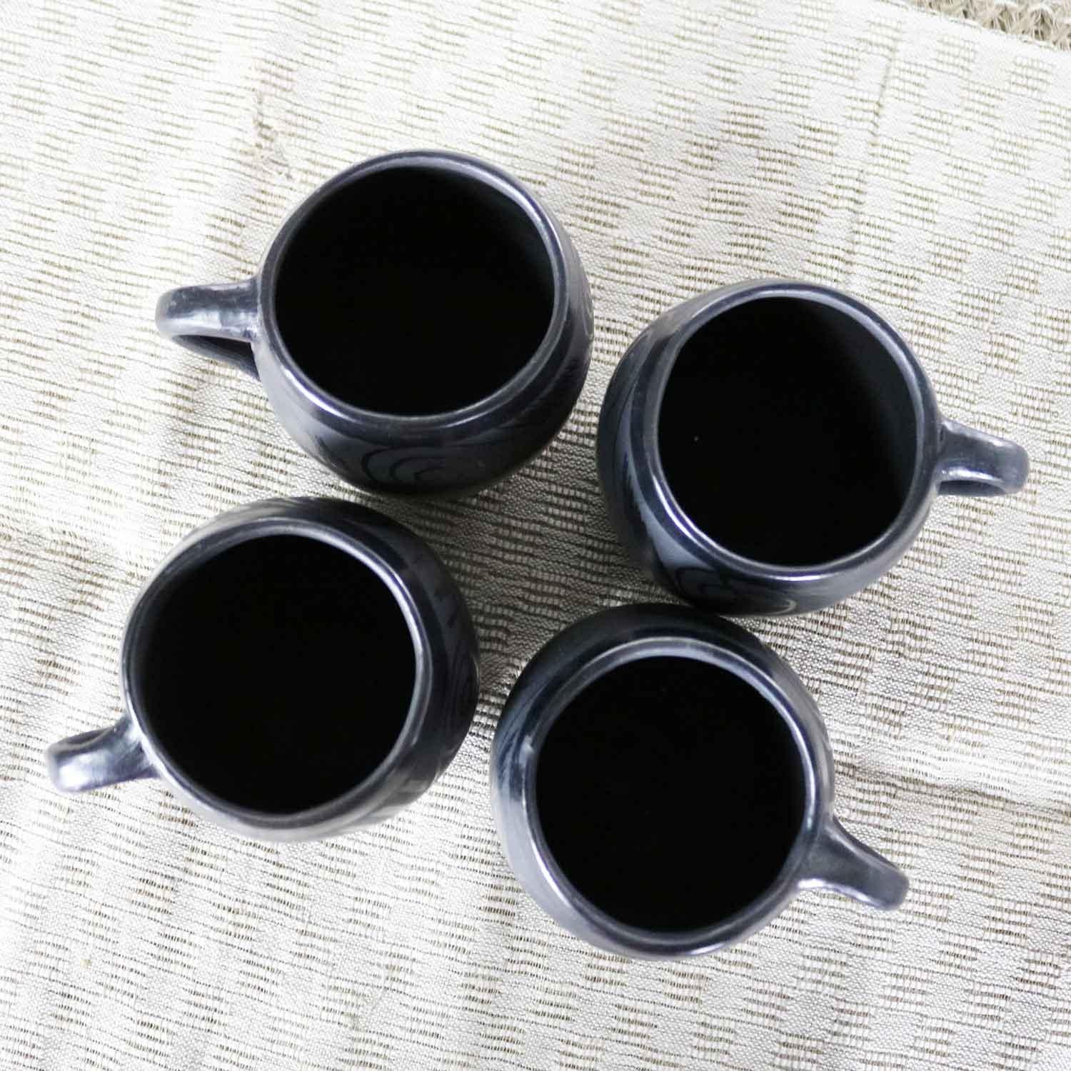 Black Clay Barro Negro Pottery Hot Chocolate Set Oaxaca Mexico Mugs & Fish Tray For Sale 3