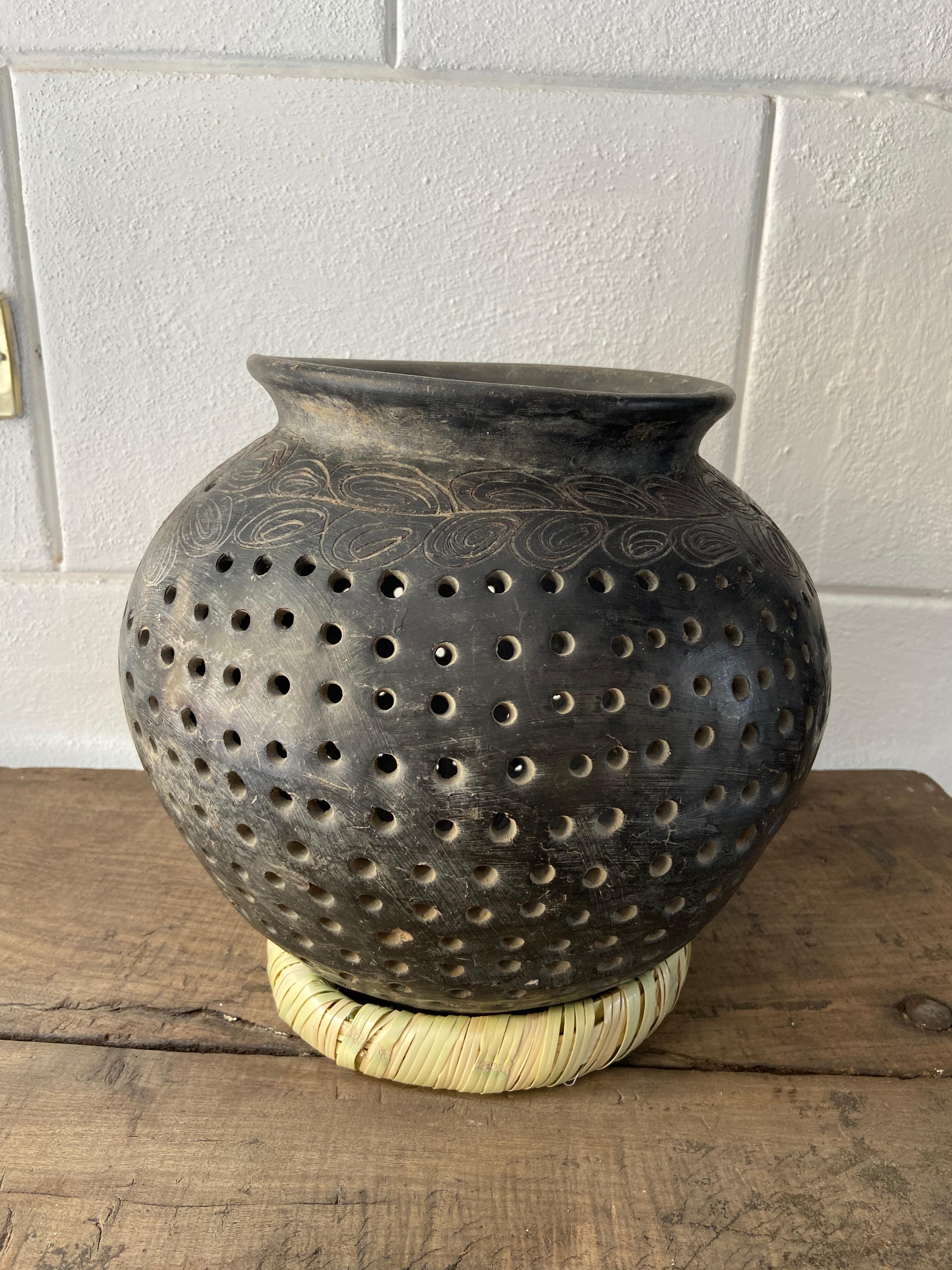 Hand-Crafted Black Clay Ceramic Pot from Oaxaca, Circa 1950's
