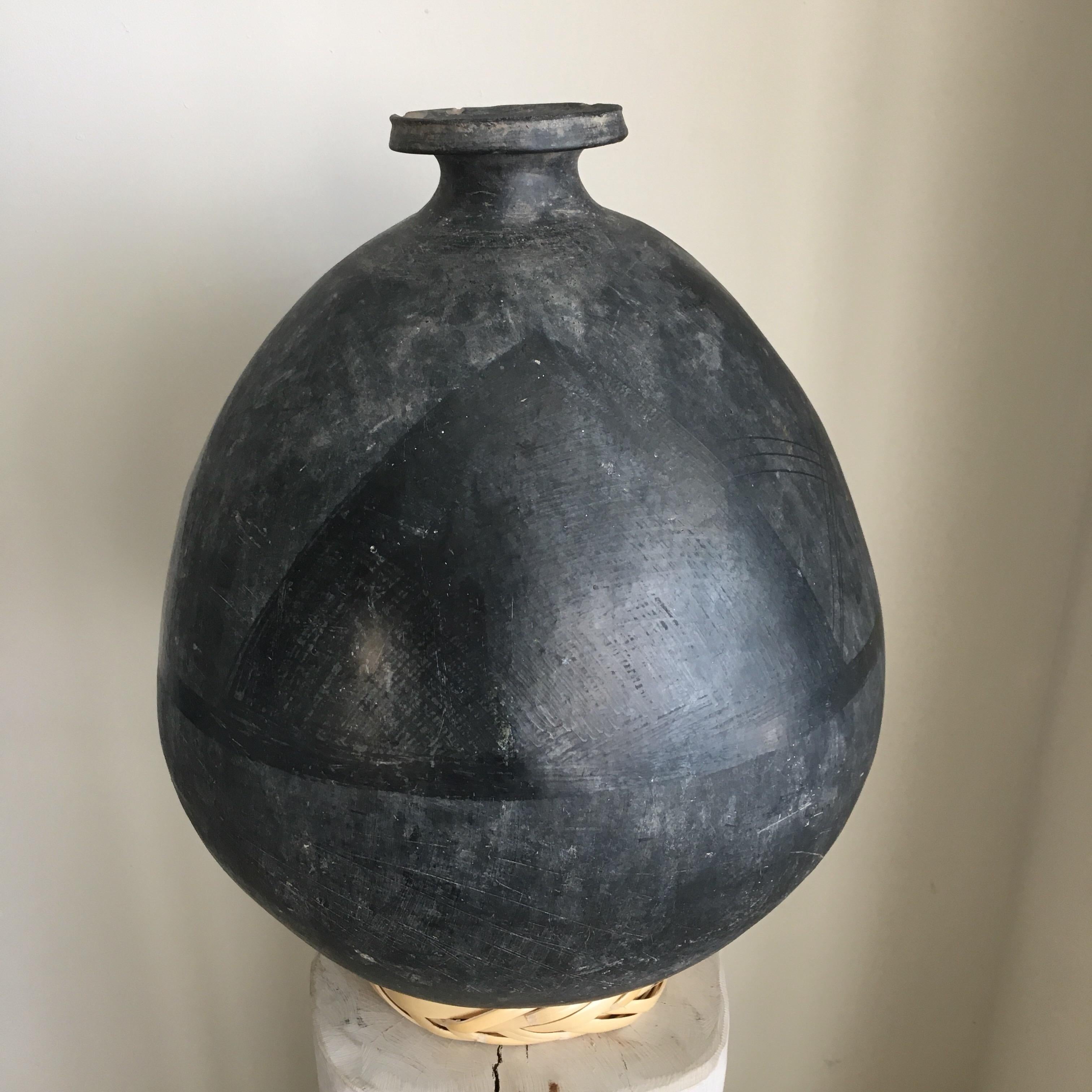 Rustic Black Clay Jug from Oaxaca, 1957