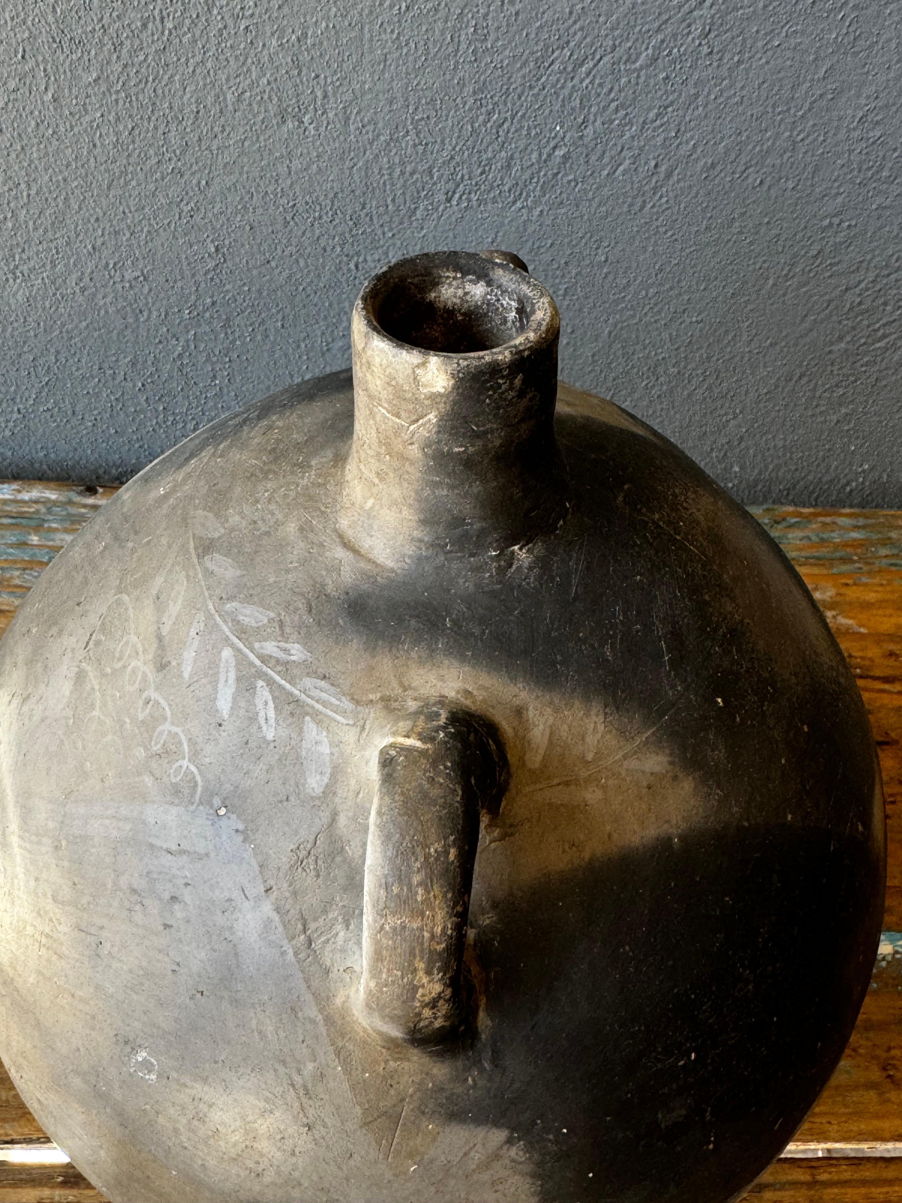 Fired Black Clay Mezcal Jug From Coyotepec, Oaxaca, Circa 1950´s
