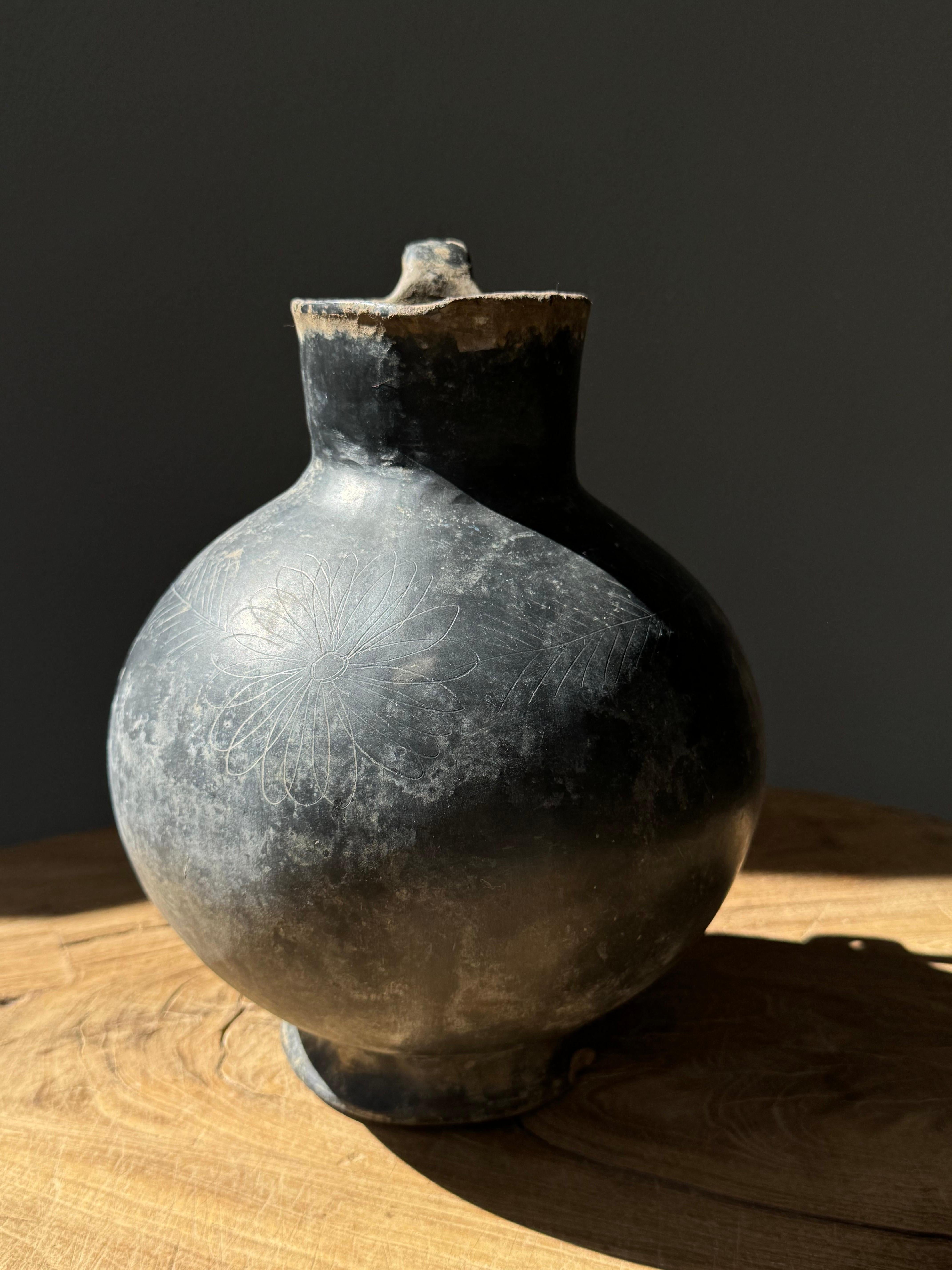 Fired Black Clay Pitcher From Coyotepec, Oaxaca, Circa 1940´s For Sale