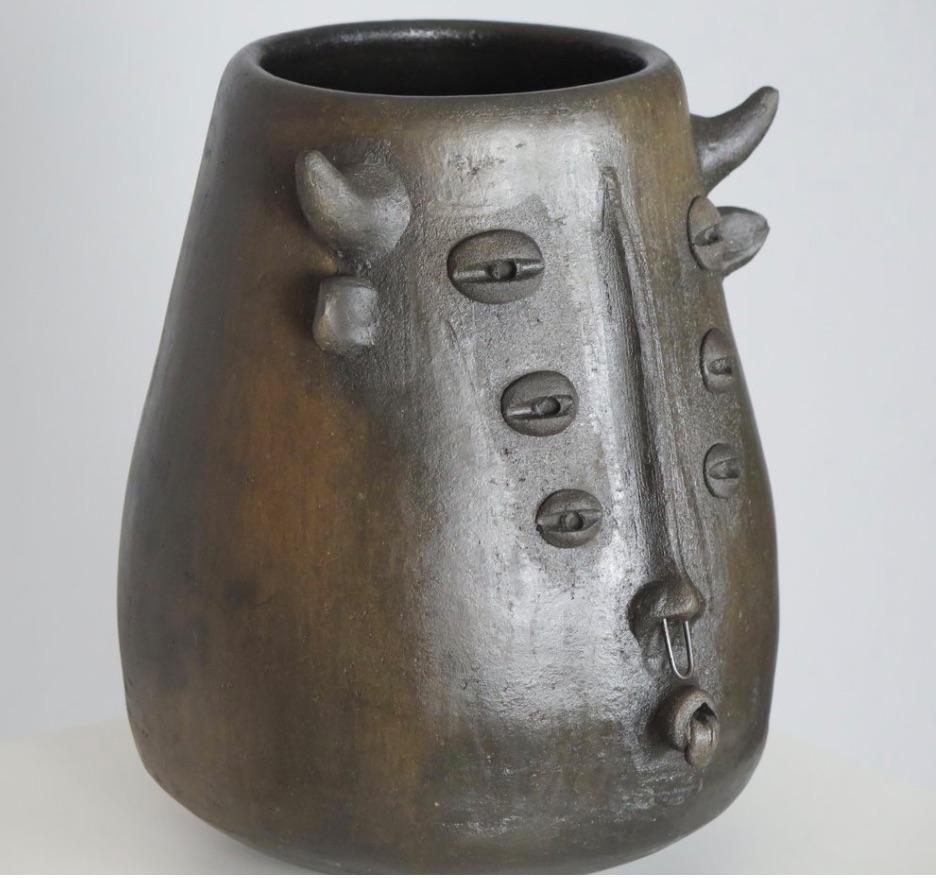 Mexican Black Clay Six-Eyed Minotaur Vessel, Mexico For Sale