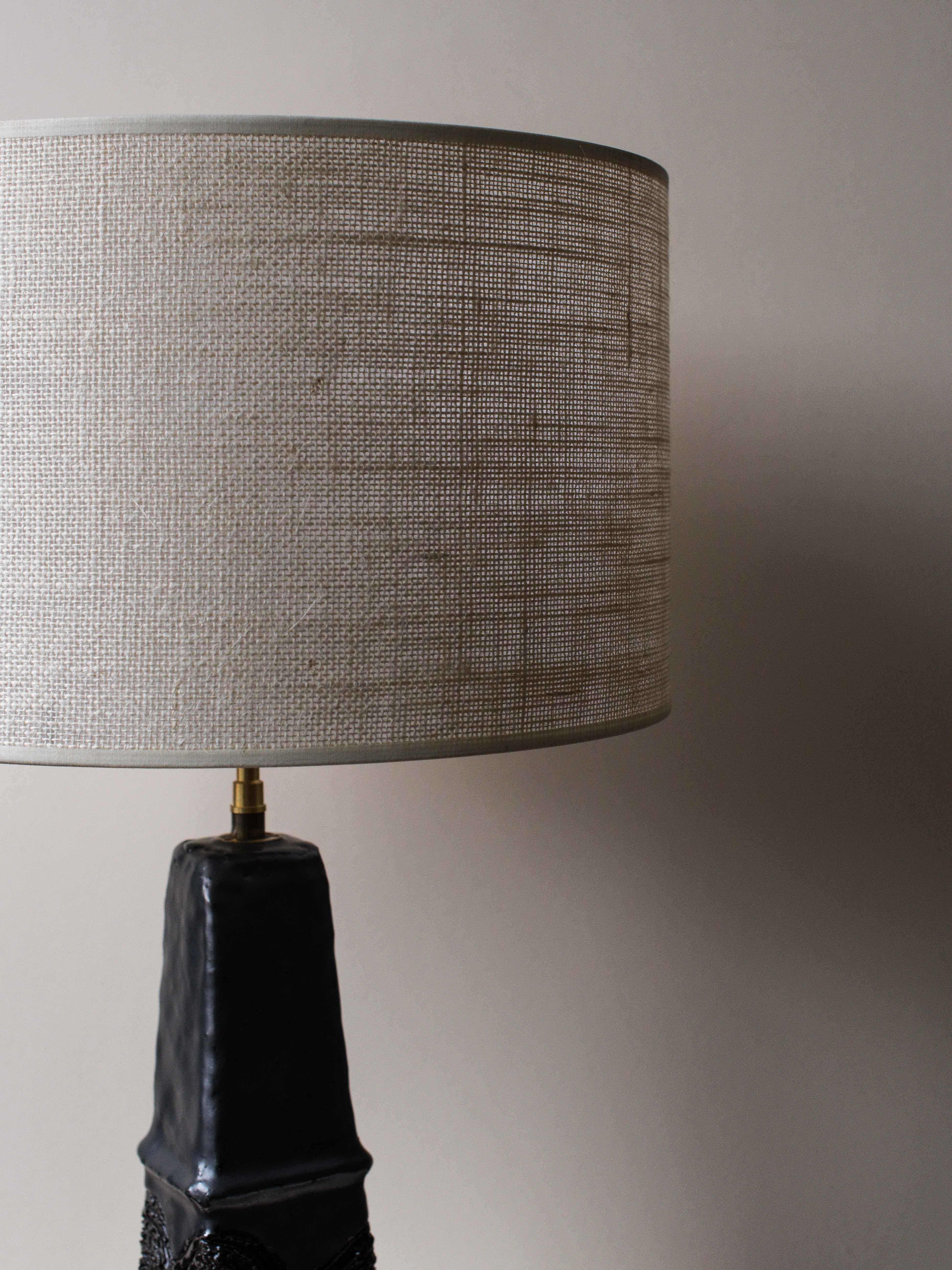 Ceramic Mid-Century Table Lamp Black Clay   For Sale