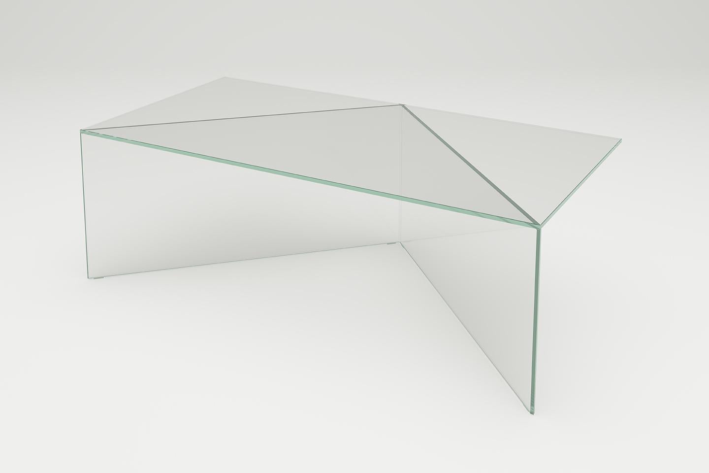 clear triangle glass coffee table