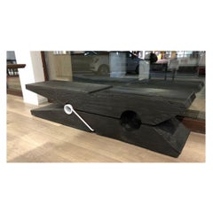 Black Clothespin 55 Inches Vulcano Bench with White Iron Spring, Made in Italy