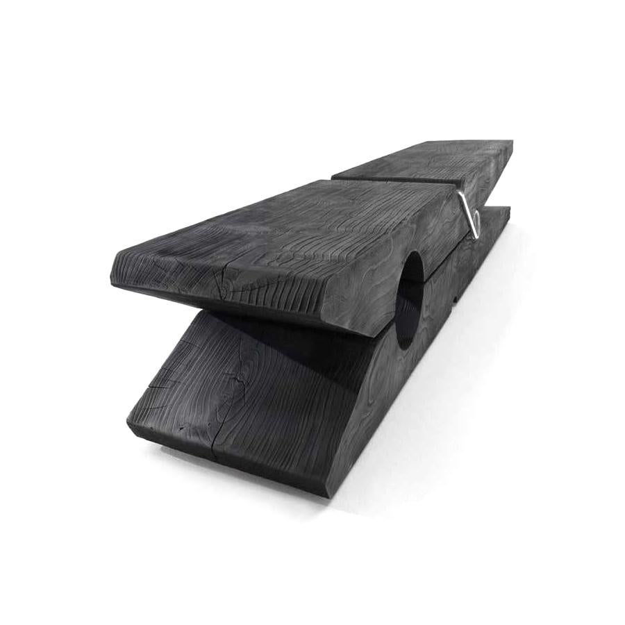 Modern Black Clothespin 55 Inches Vulcano Bench with White Iron Spring, Made in Italy For Sale