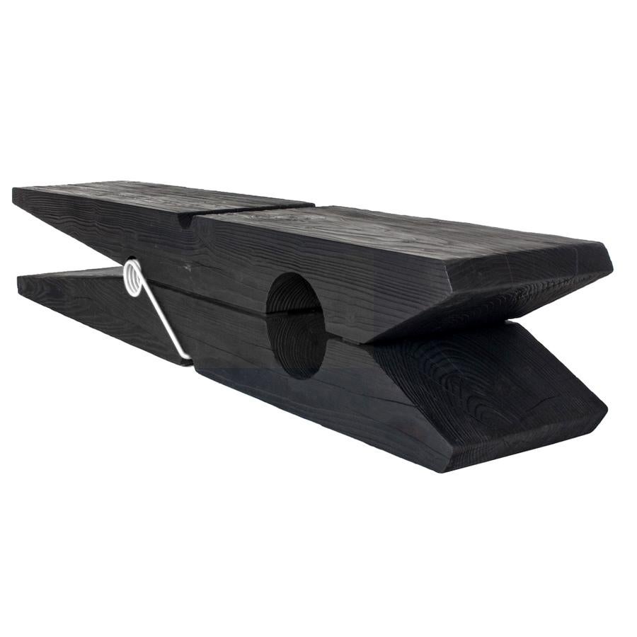 Italian Black Clothespin 75 Inches Vulcano Bench with White Iron Spring, Made in Italy For Sale