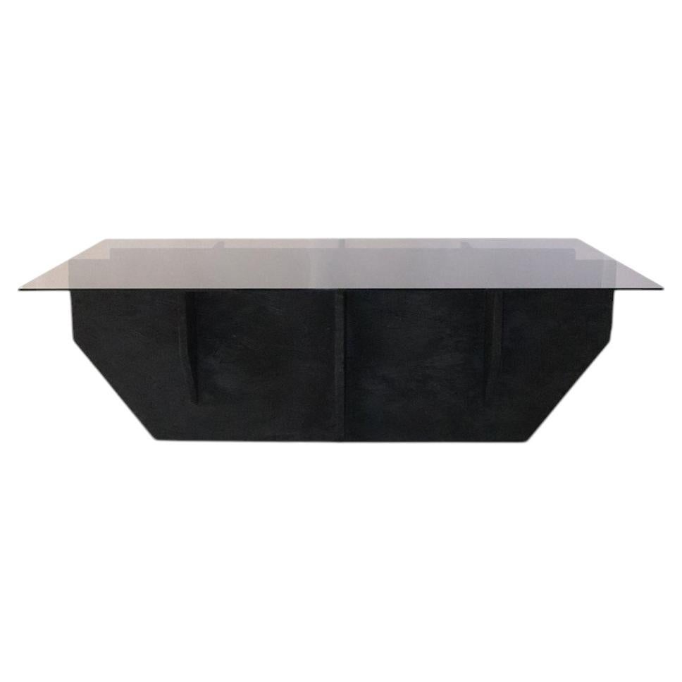 Table basse Black Coal, OSB et verre fumé, Meubles d'Arthur Bitsch