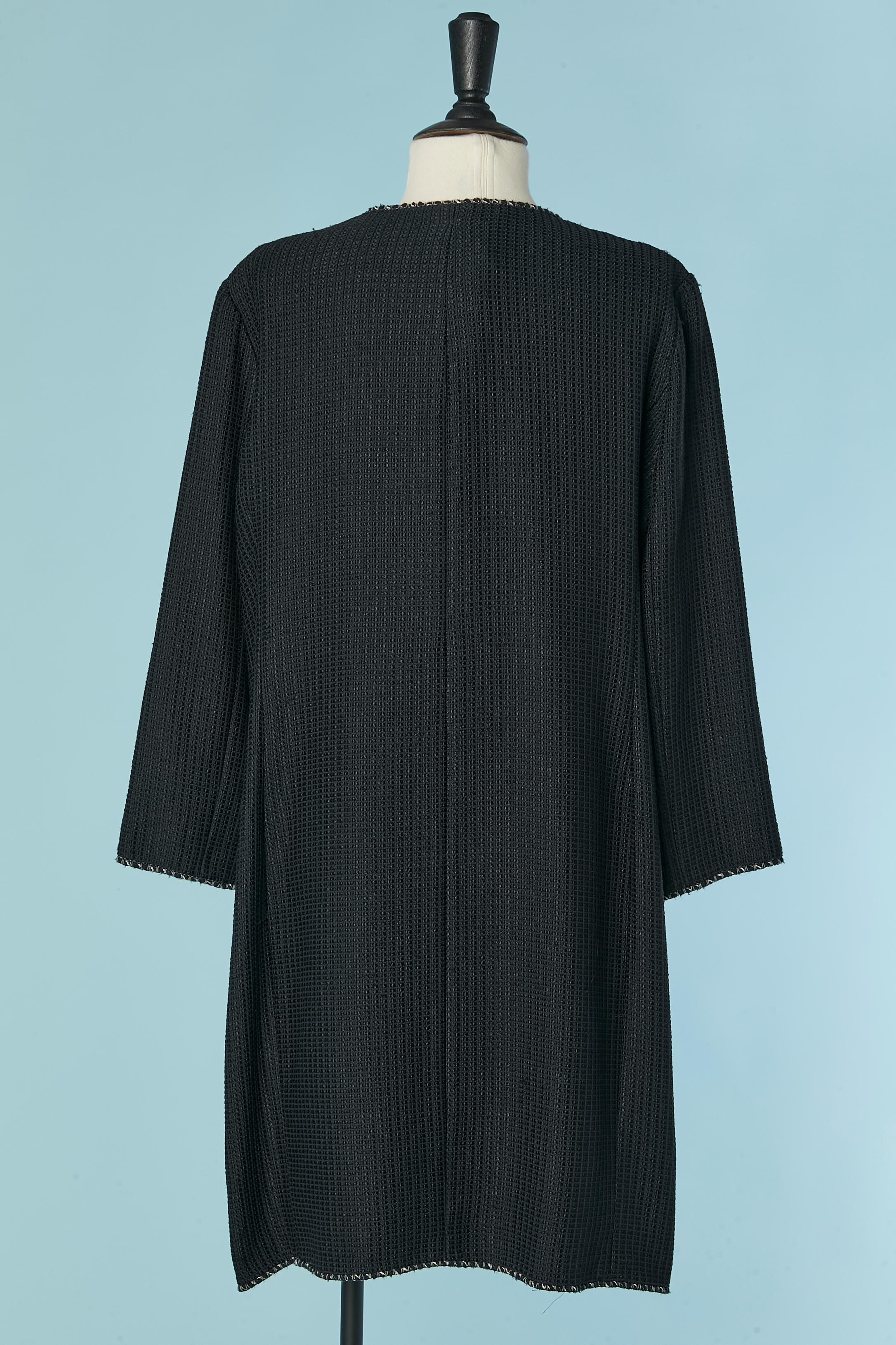 Manteau noir avec fermeture à glissière sur le milieu du devant avec passepoil en tweed CHANEL SS 2006 en vente 1