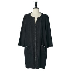 Black coat with zip closure on the middle front with tweed piping CHANEL SS 2006