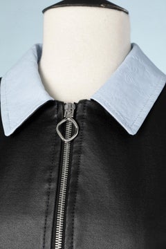 Black coated cotton coat with blue collar Raf Simons for Christian Dior