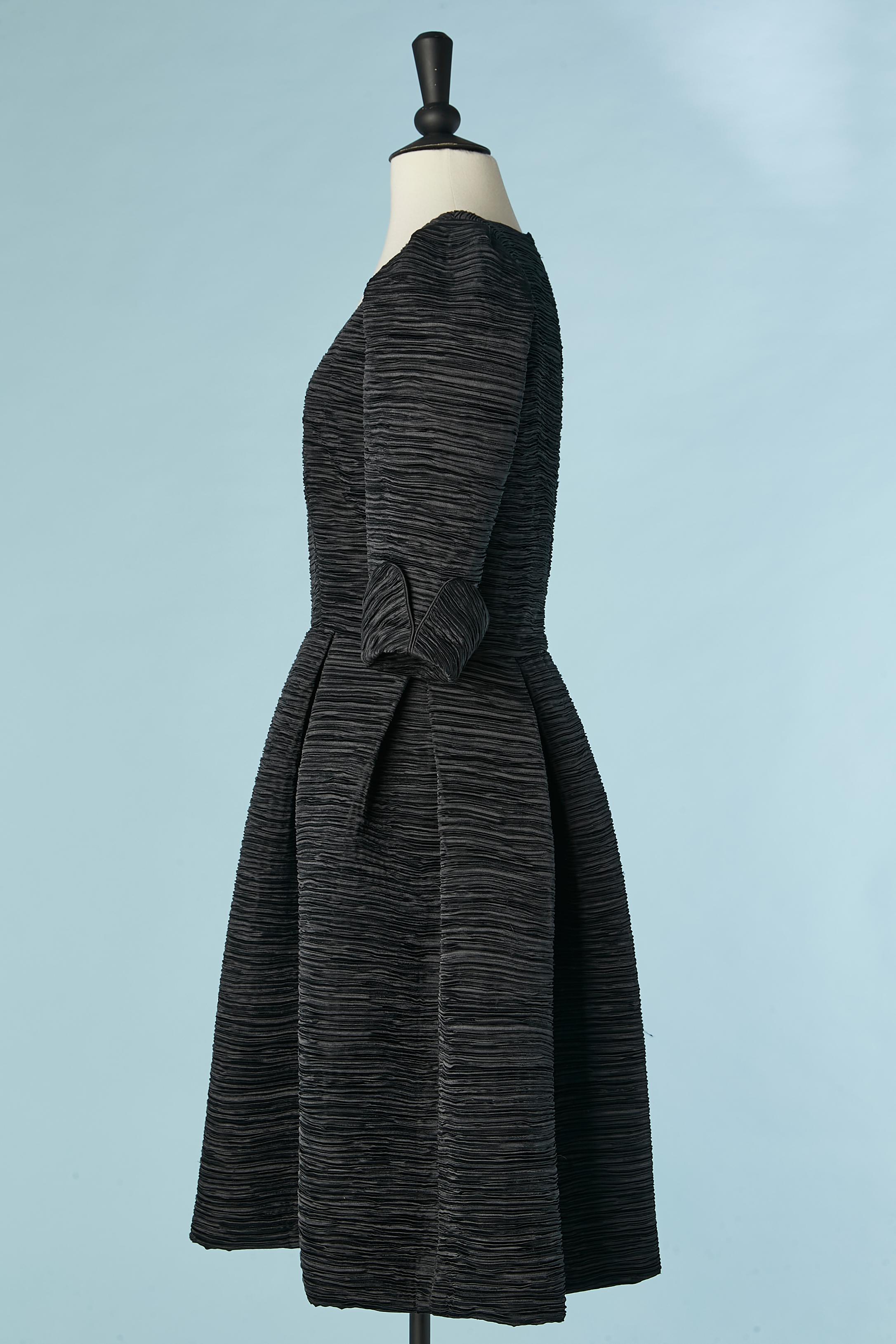 Black cocktail dress in Fortuny pleated fabric  Pierre Labiche Circa 1980's  For Sale 2