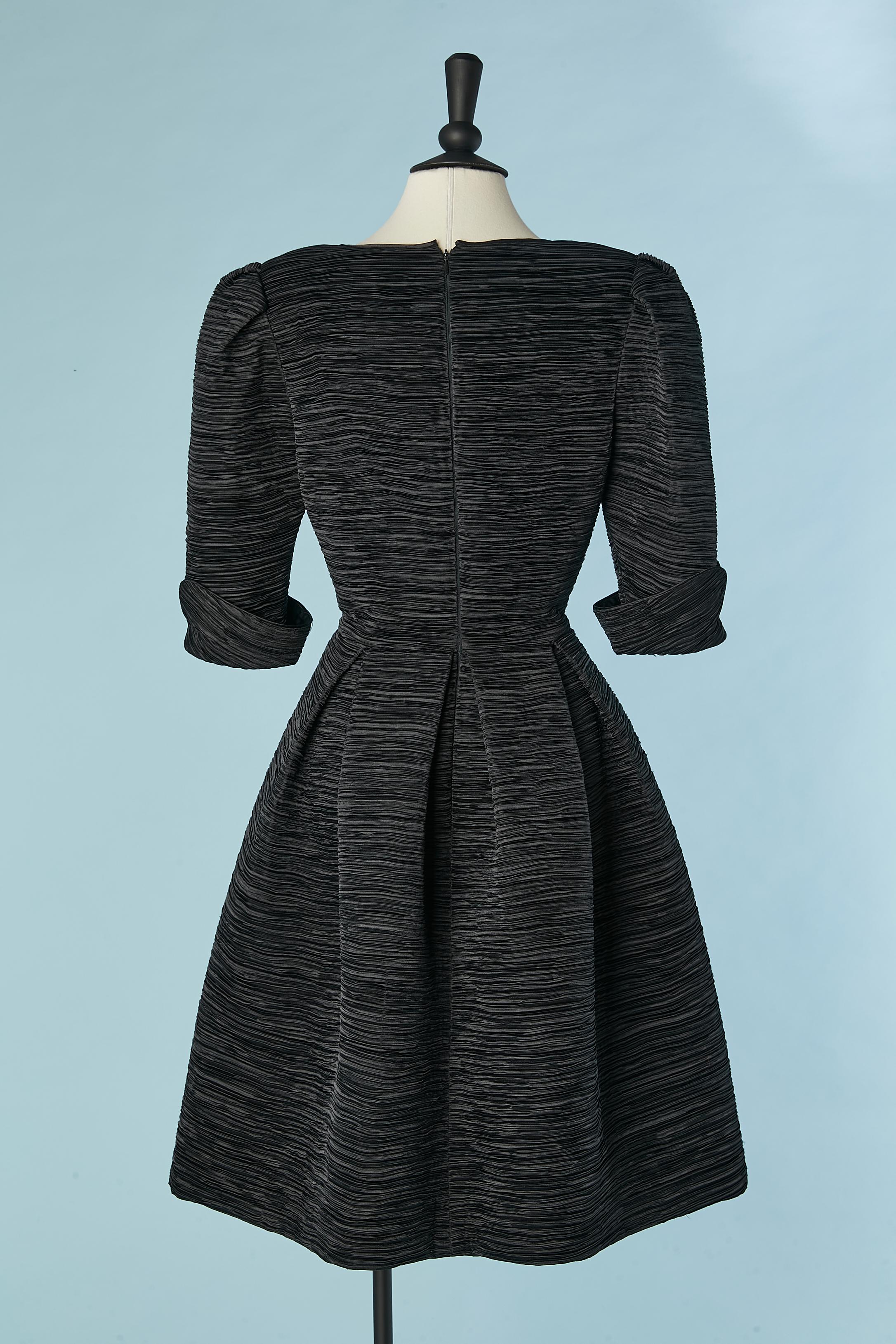 Black cocktail dress in Fortuny pleated fabric  Pierre Labiche Circa 1980's  For Sale 3