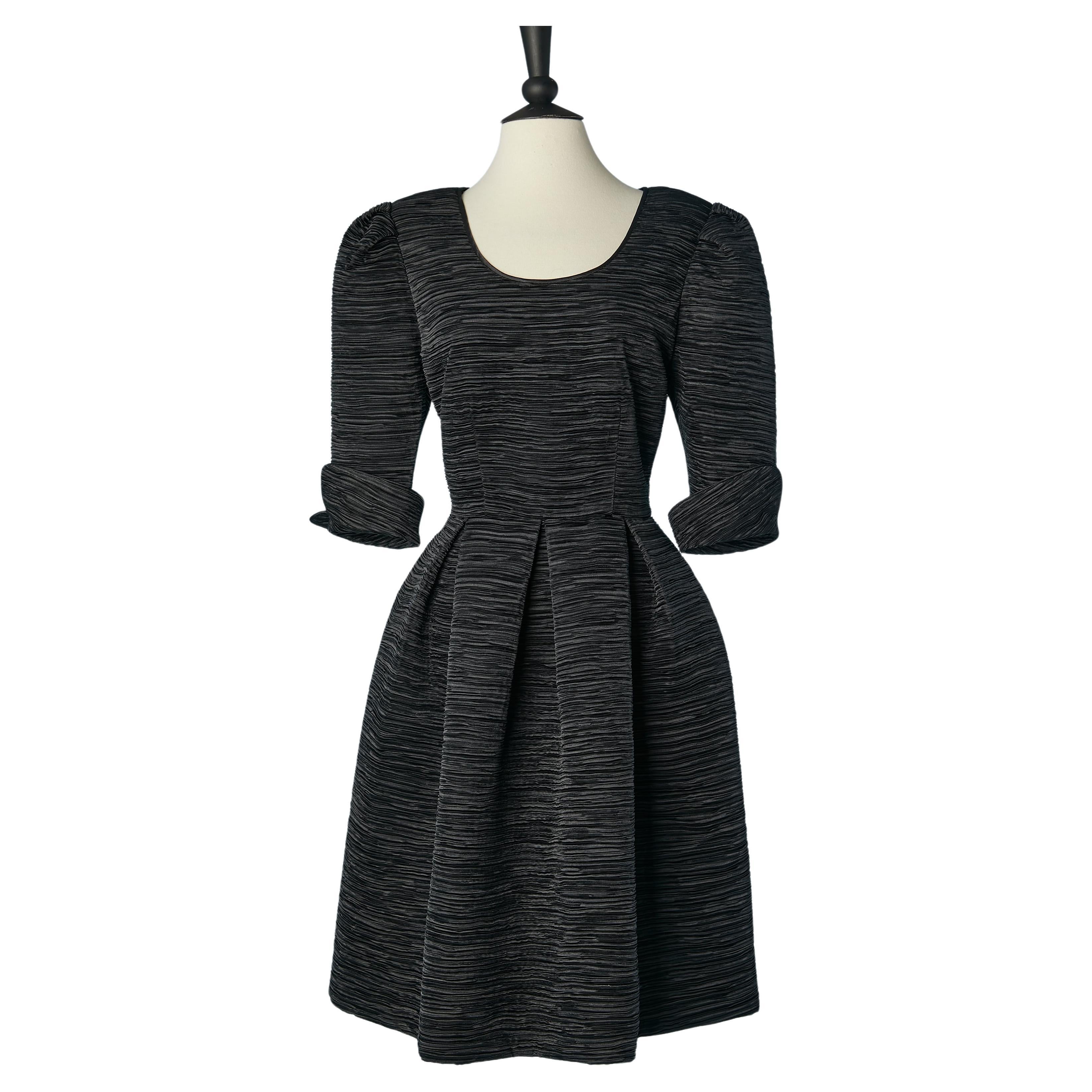 Black cocktail dress in Fortuny pleated fabric  Pierre Labiche Circa 1980's  For Sale