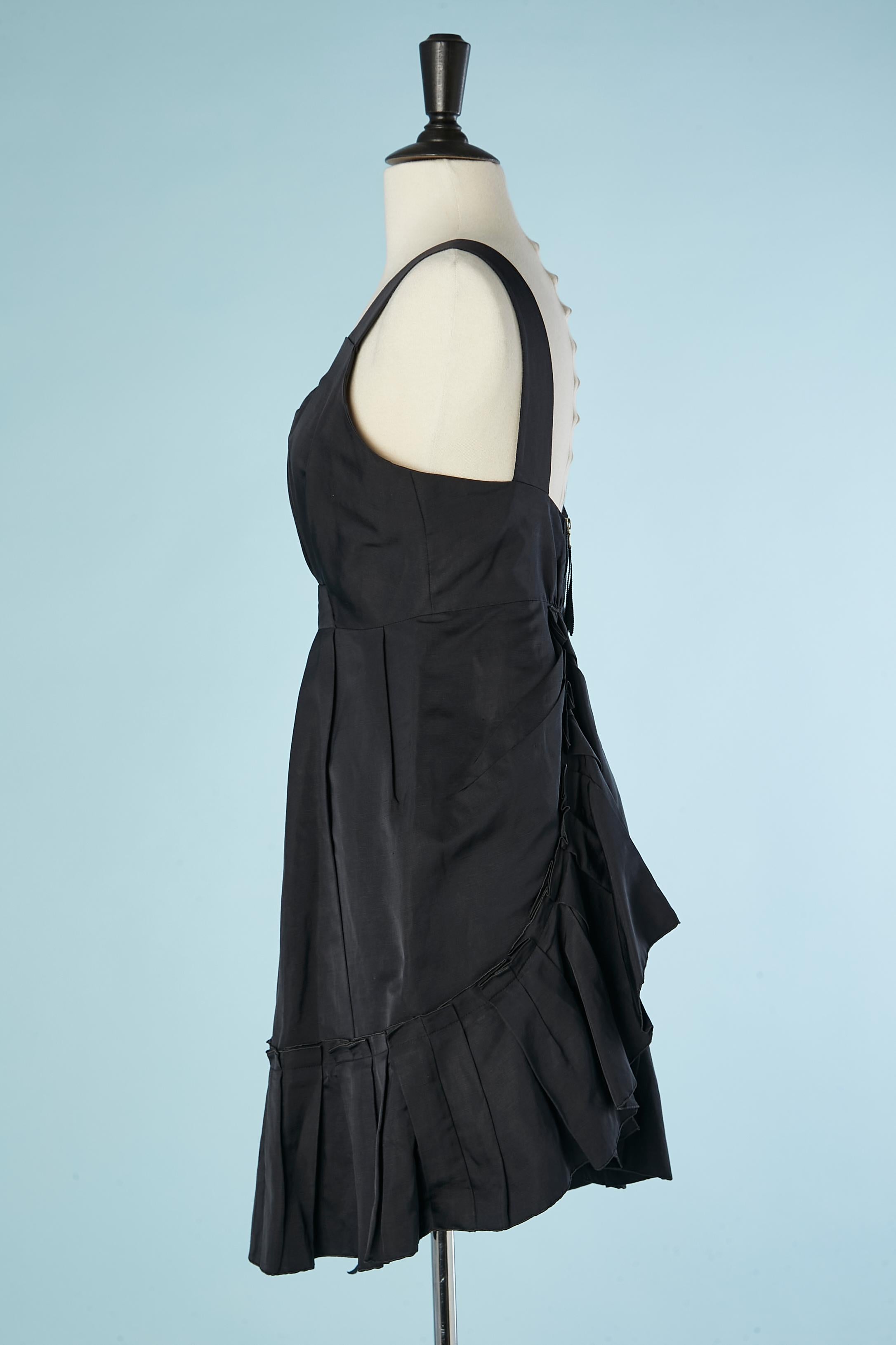 Women's Black cocktail dress in linen and silk with ruffles Marc Jacob  For Sale
