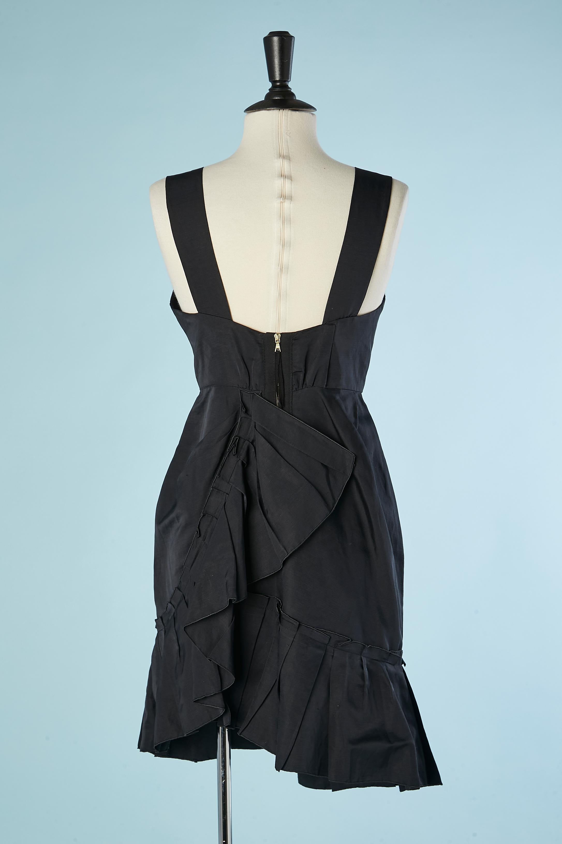 Black cocktail dress in linen and silk with ruffles Marc Jacob  For Sale 1