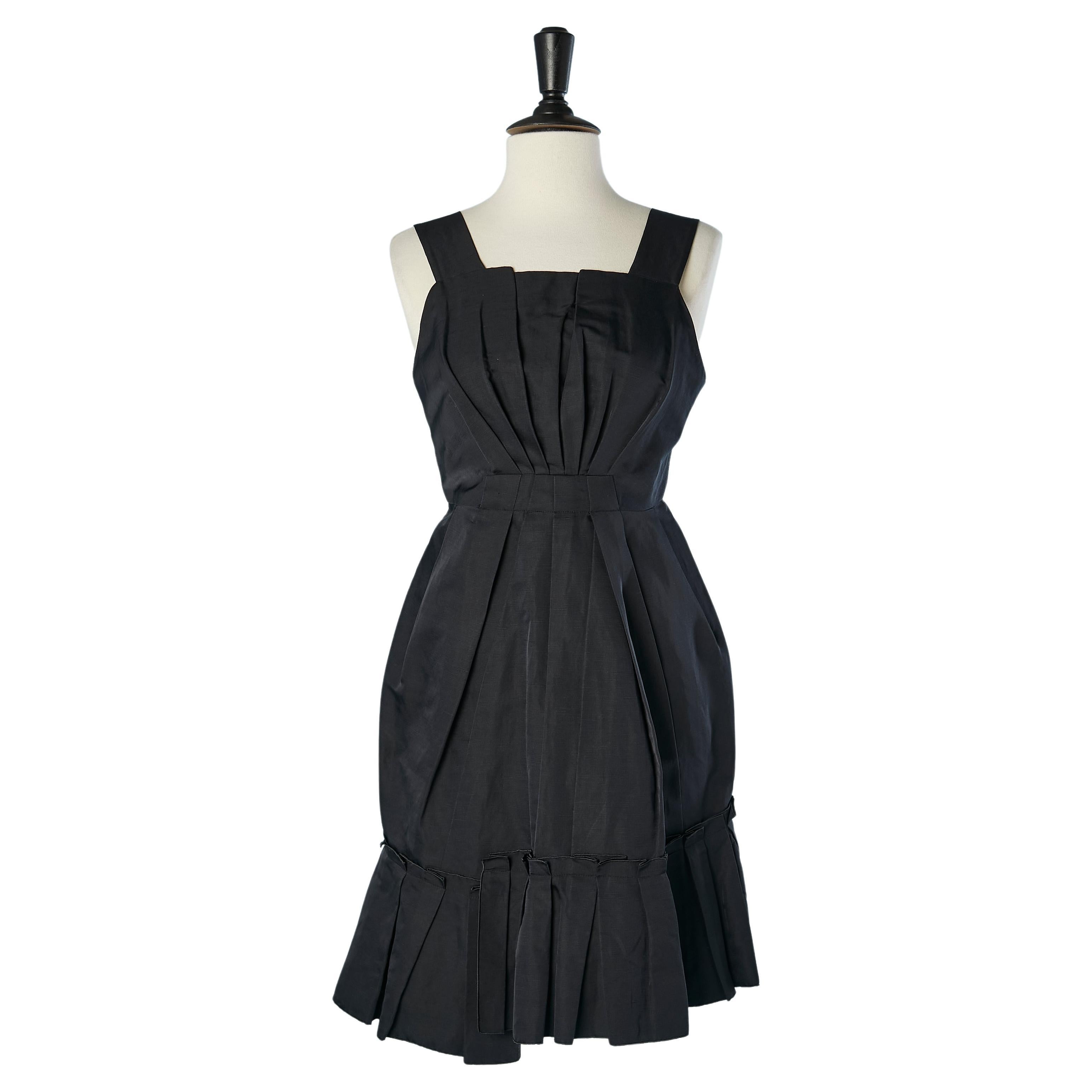 Black cocktail dress in linen and silk with ruffles Marc Jacob  For Sale