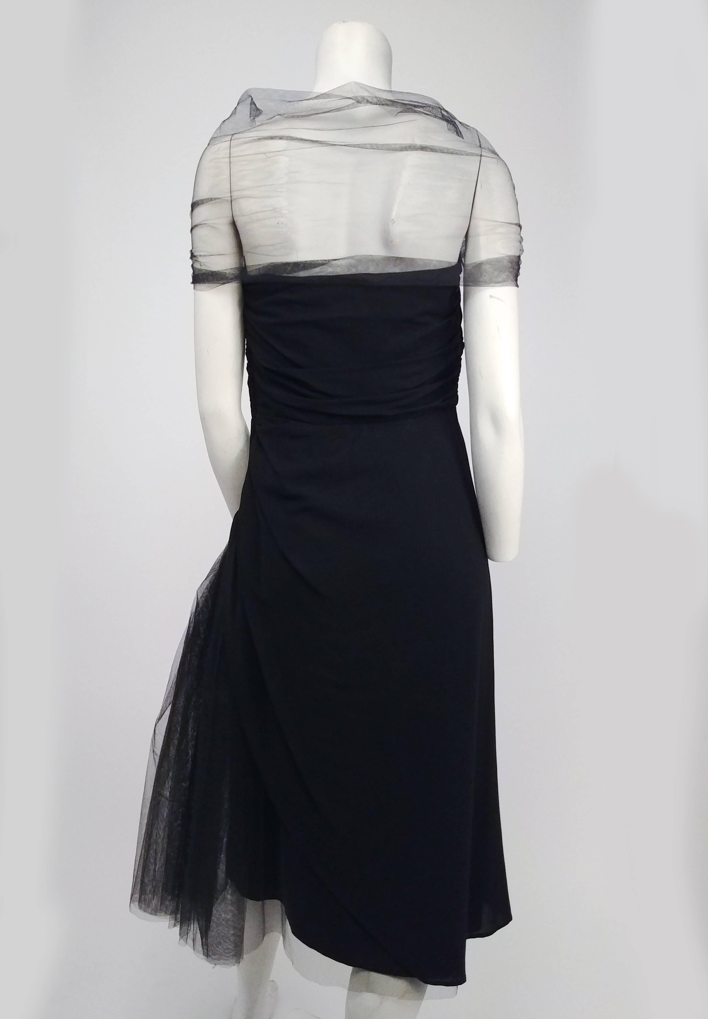 Black Cocktail Dress with Tulle Accents, 1950s 1