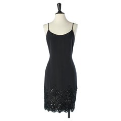 Black cocktail dress with black beadwork on the bottom edge on lace Chanel 
