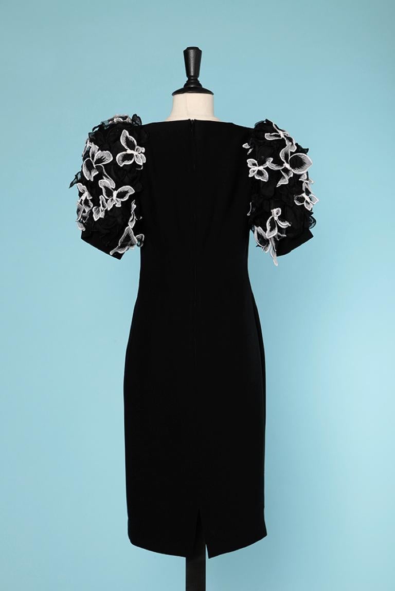 Women's Black cocktail dress with black&white butterfly appliqué sleeves  Louis Féraud  For Sale