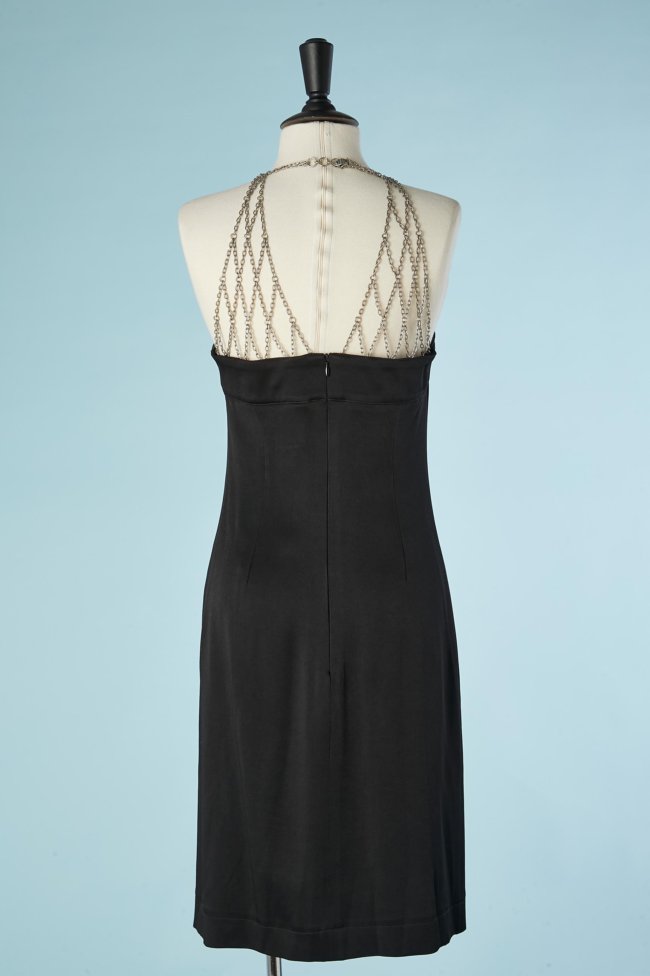 Black cocktail dress with chains on the neckline and back Paco Rabanne  1