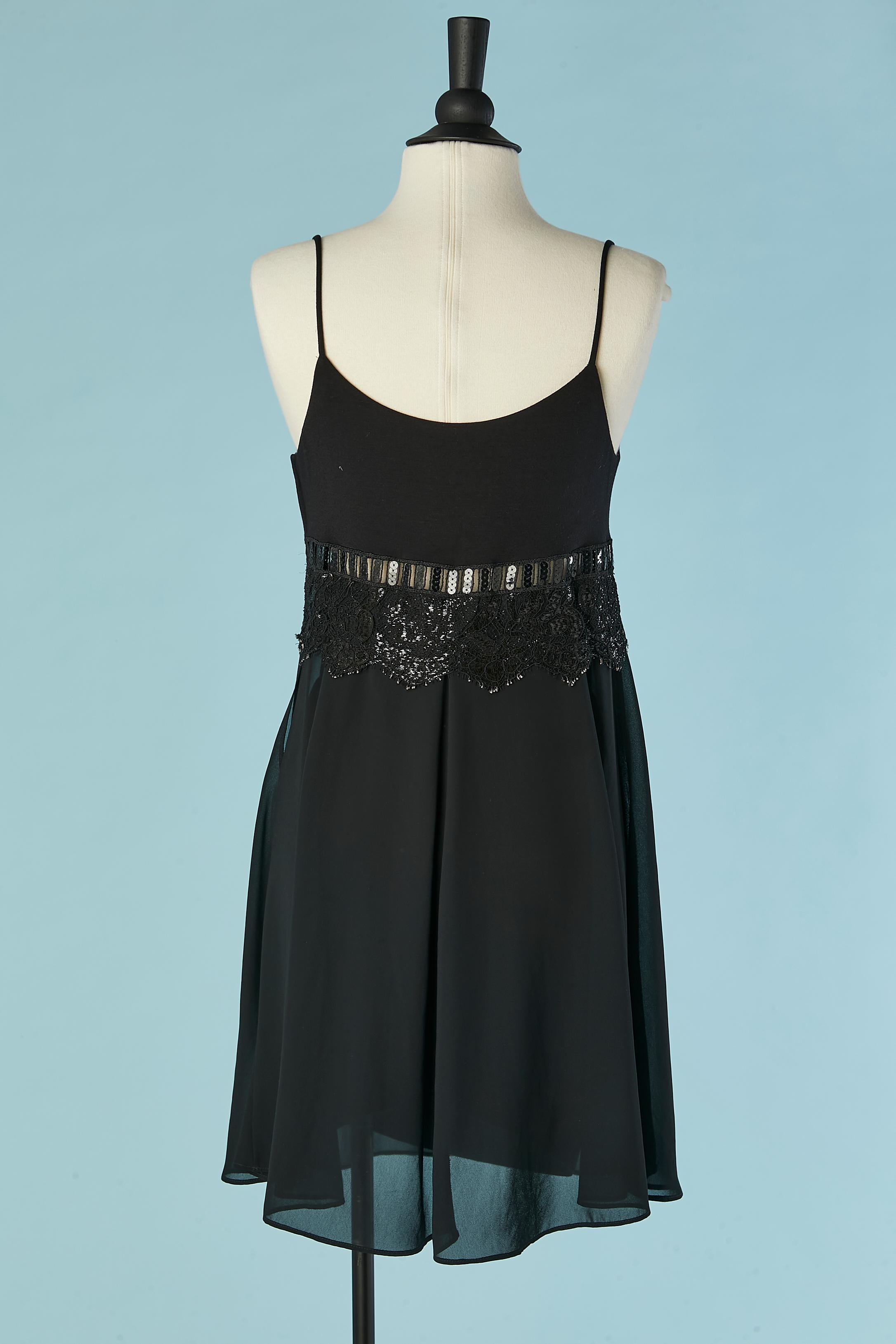 Black cocktail dress with chiffon overlay, sequin and lace  Ritmo di Perla For Sale 1